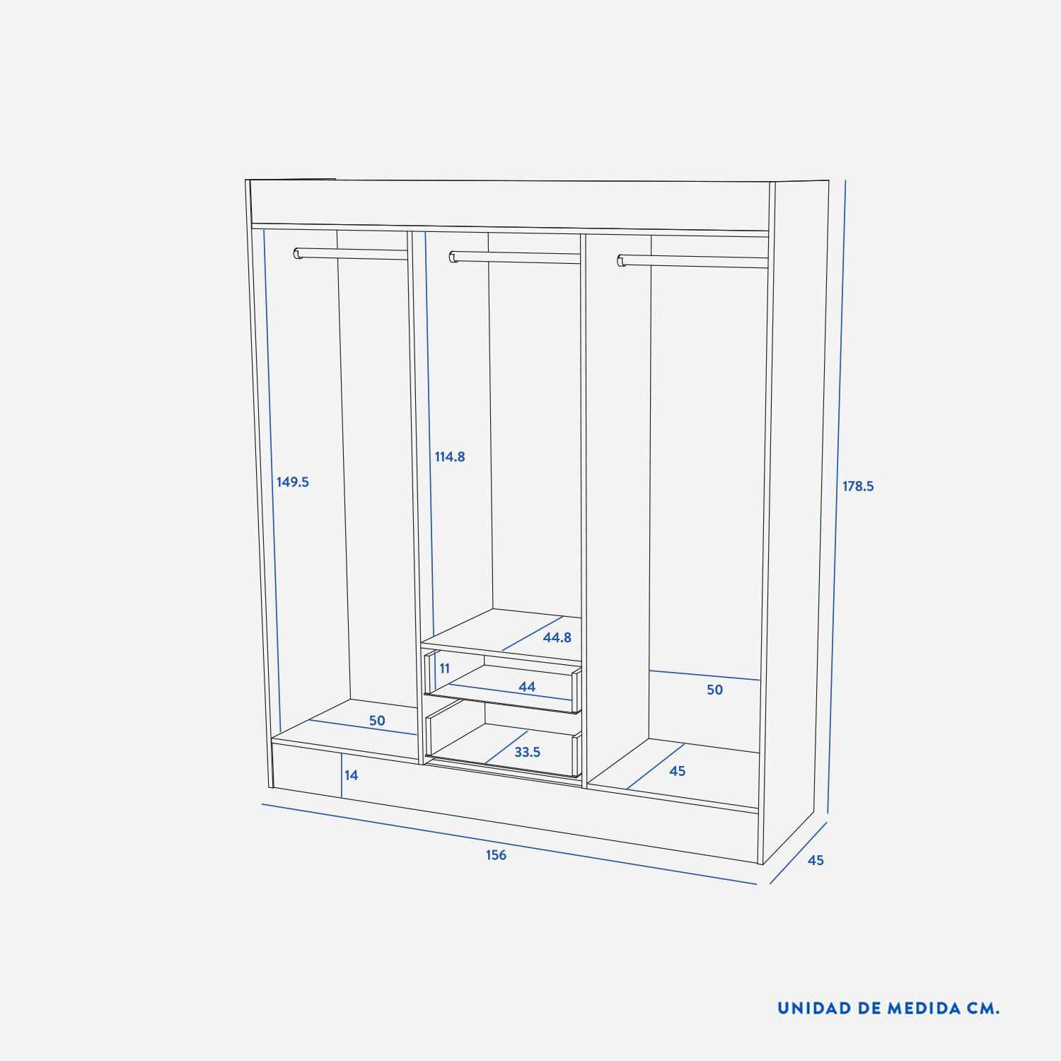 Cl&oacute;set 6 Puertas 2 Cajones Trancura Blanco