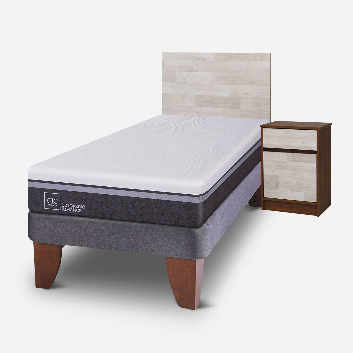 Cama Europea 1,5 Plazas Ortopedic Advance + Set Legno