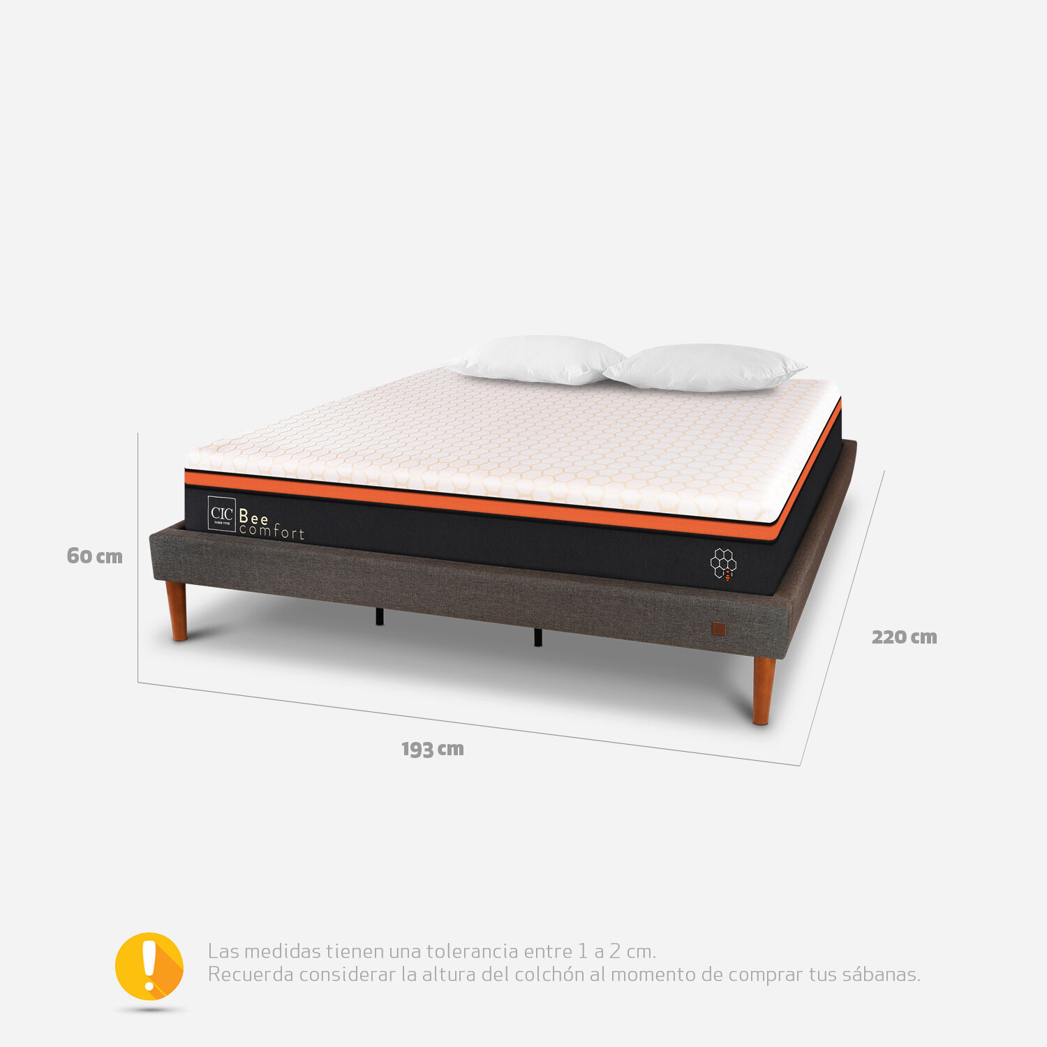 Cama Europea Curve King Bee Comfort + Almohadas