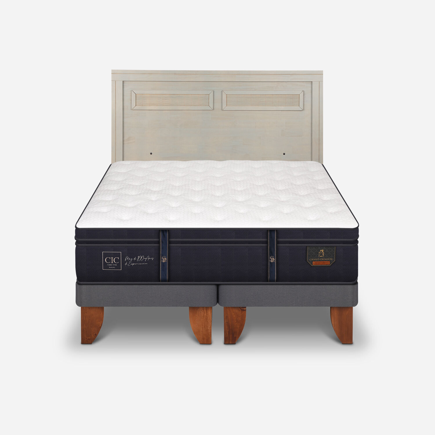 Cama Europea 2 Plazas Grand Premium Base Dividida + Respaldo Mil&aacute;n Alpino