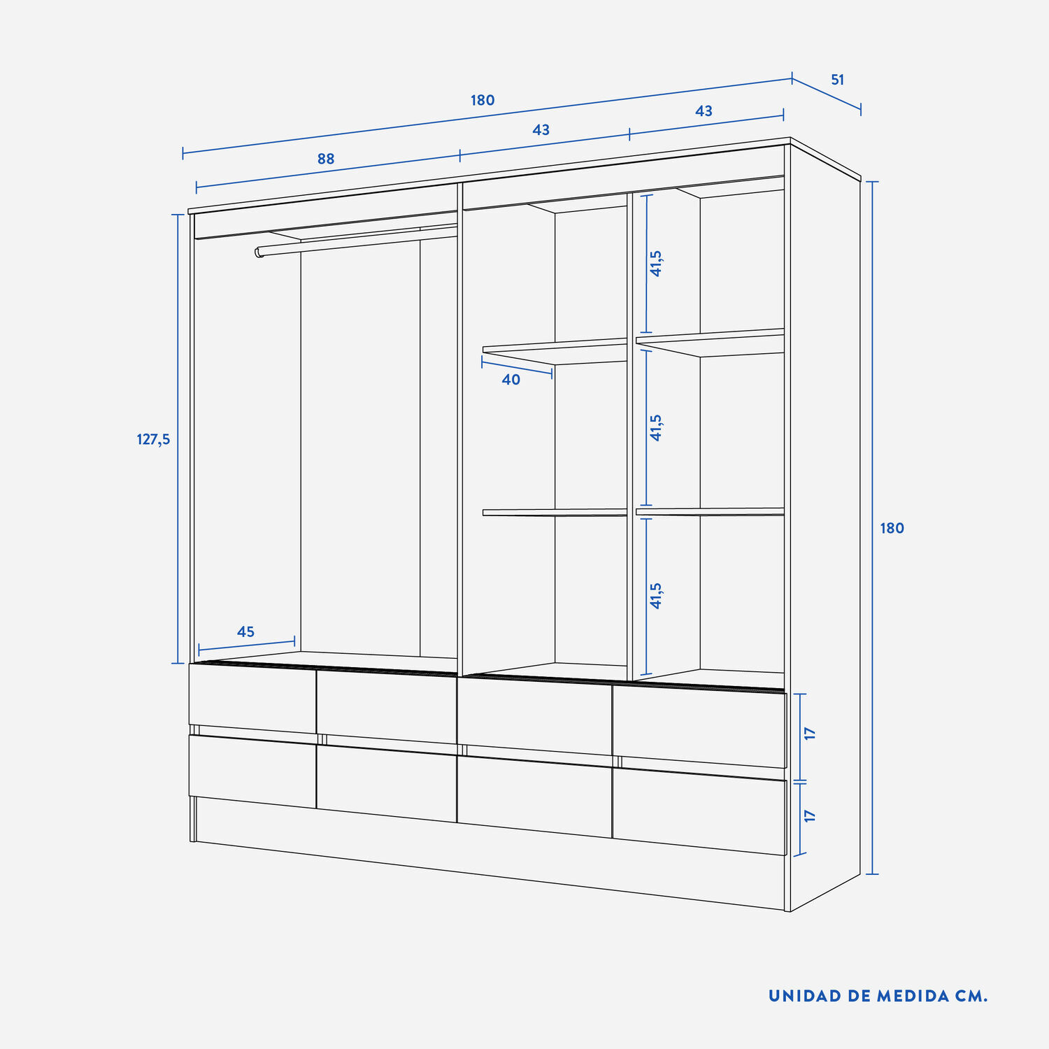 Cl&oacute;set Maule Cuatro Puertas Correderas Ocho Cajones Black