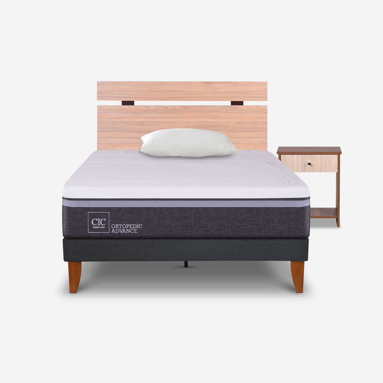 Cama Europea Curve 1.5 Plazas Ortopedic Advance + Set Set Olmo 
