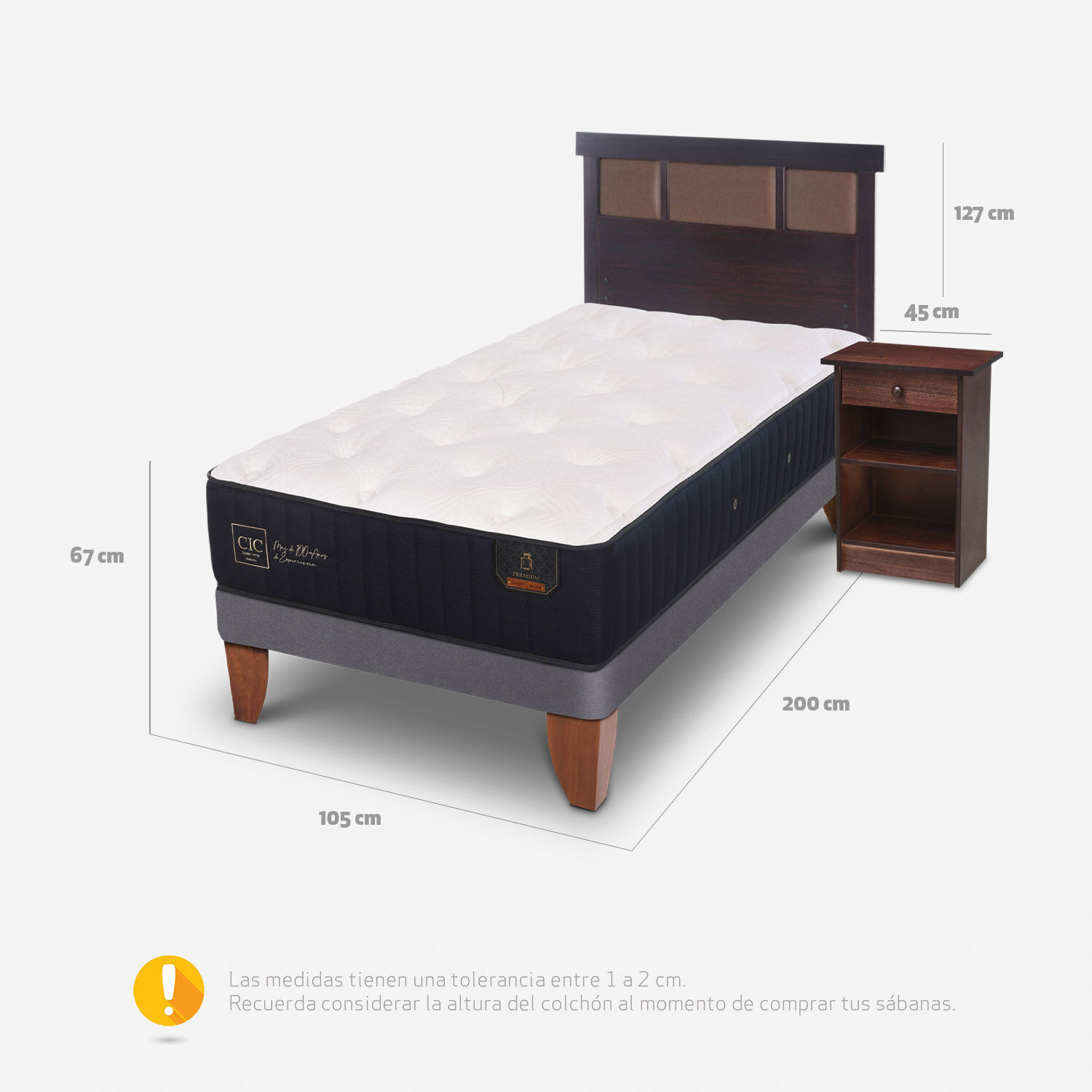 Cama Europea 1,5 Plazas Premium + Set Dublín Chocolate