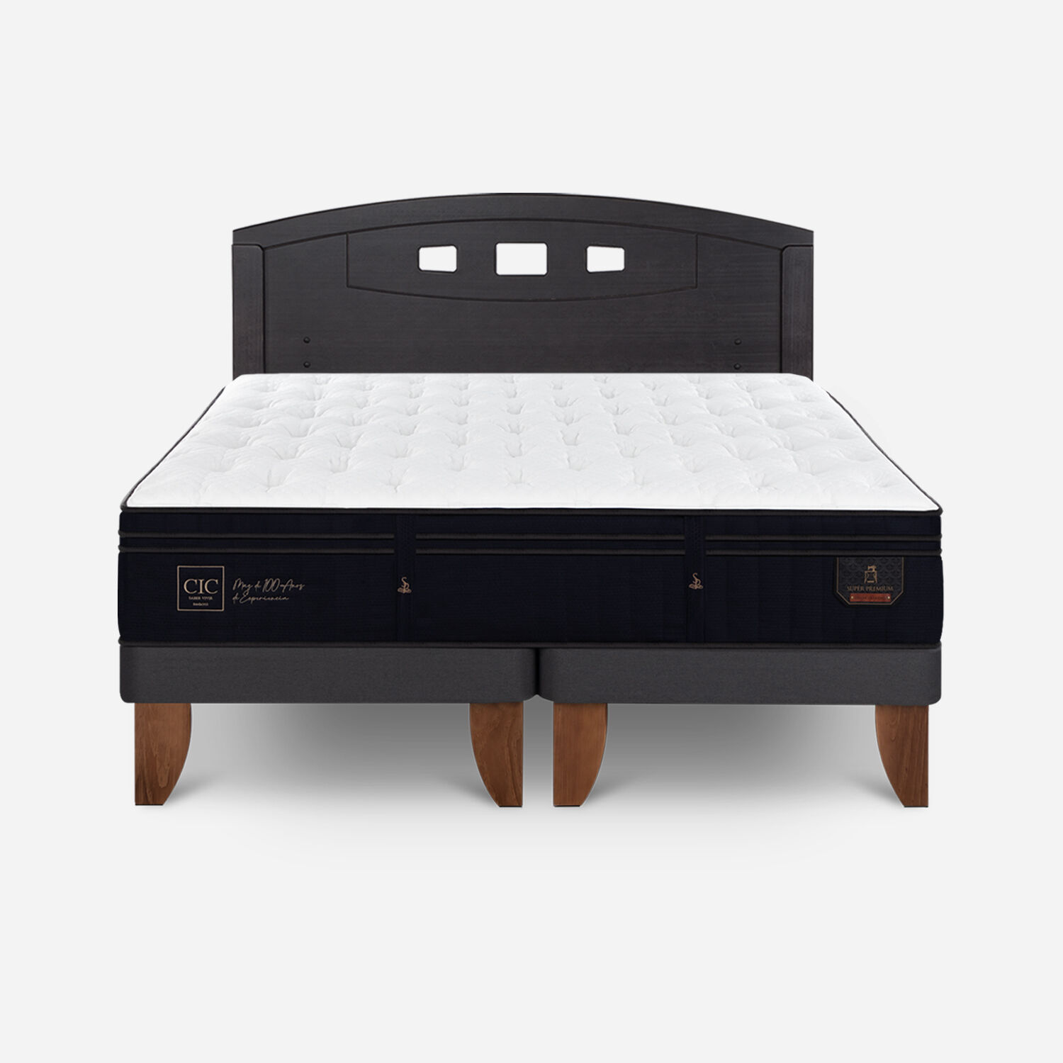 Cama Europea 2 Plazas Super Premium Base Dividida + Respaldo Gales Negro