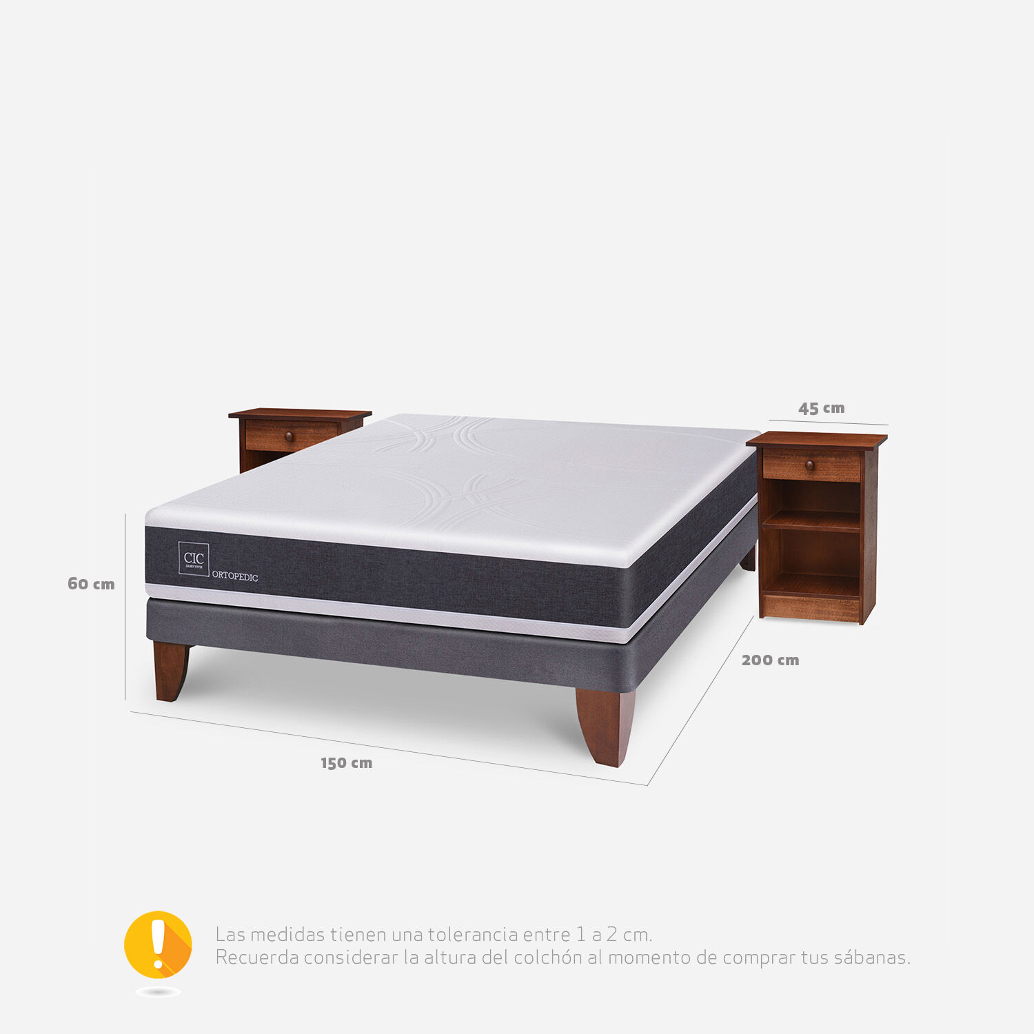 Cama Europea 2 Plazas Ortopedic Base Normal + Veladores Dubl&iacute;n Caramel