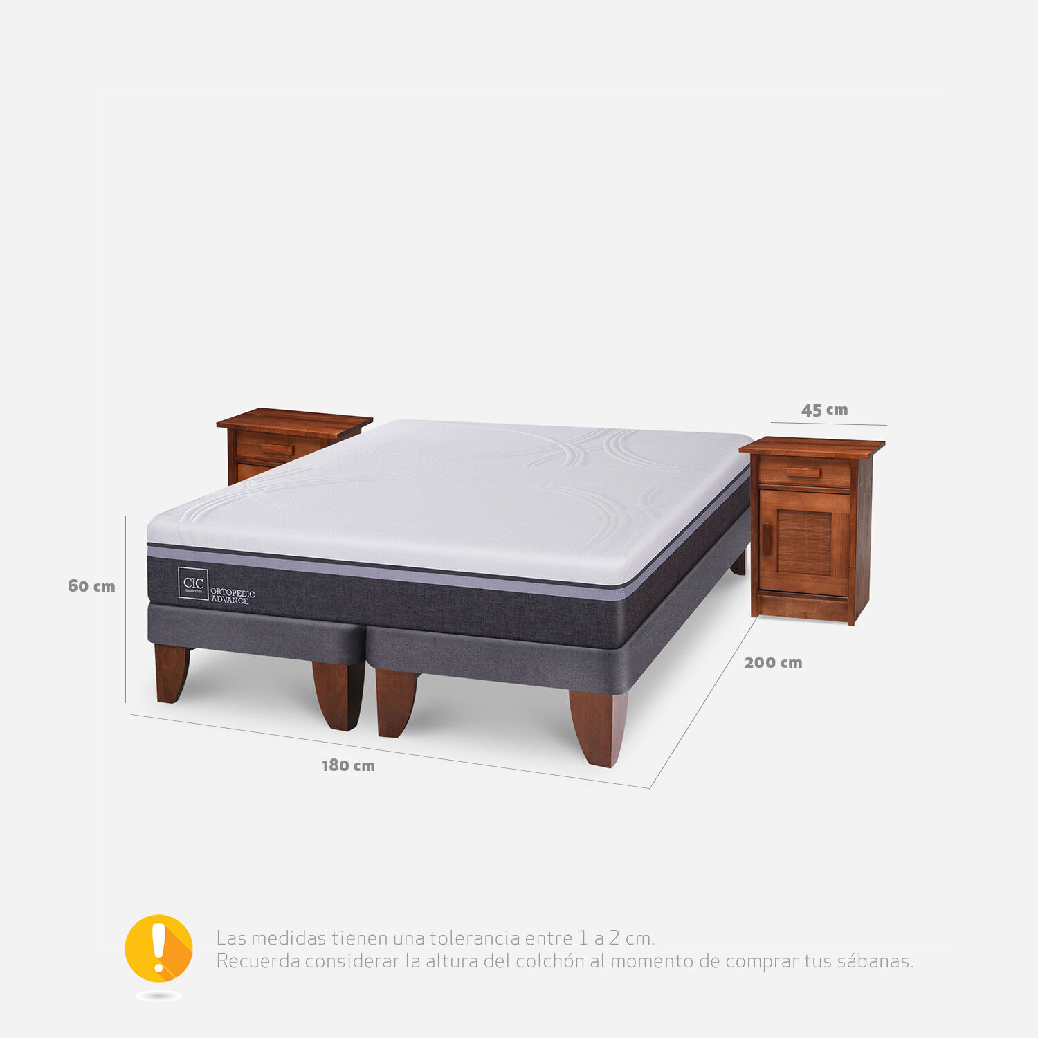Cama Europea King Ortopedic Advance + Veladores Milán