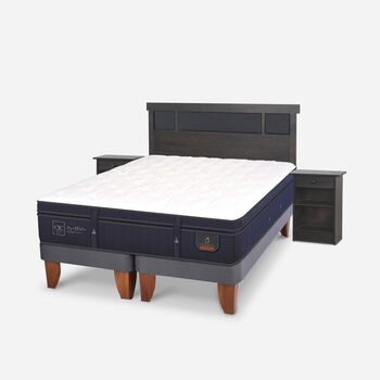 Cama Europea 2 Plazas Super Premium Base Dividida + Set Dublín Gris