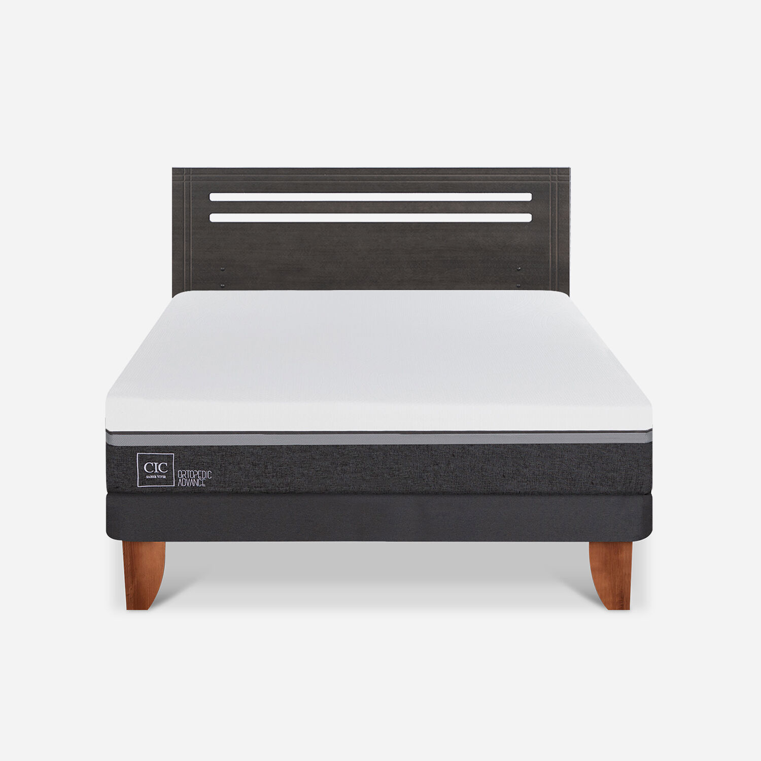 Cama Europea 2 Plazas Ortopedic Advance Base Normal + RespaldoM&uacute;nich Gris