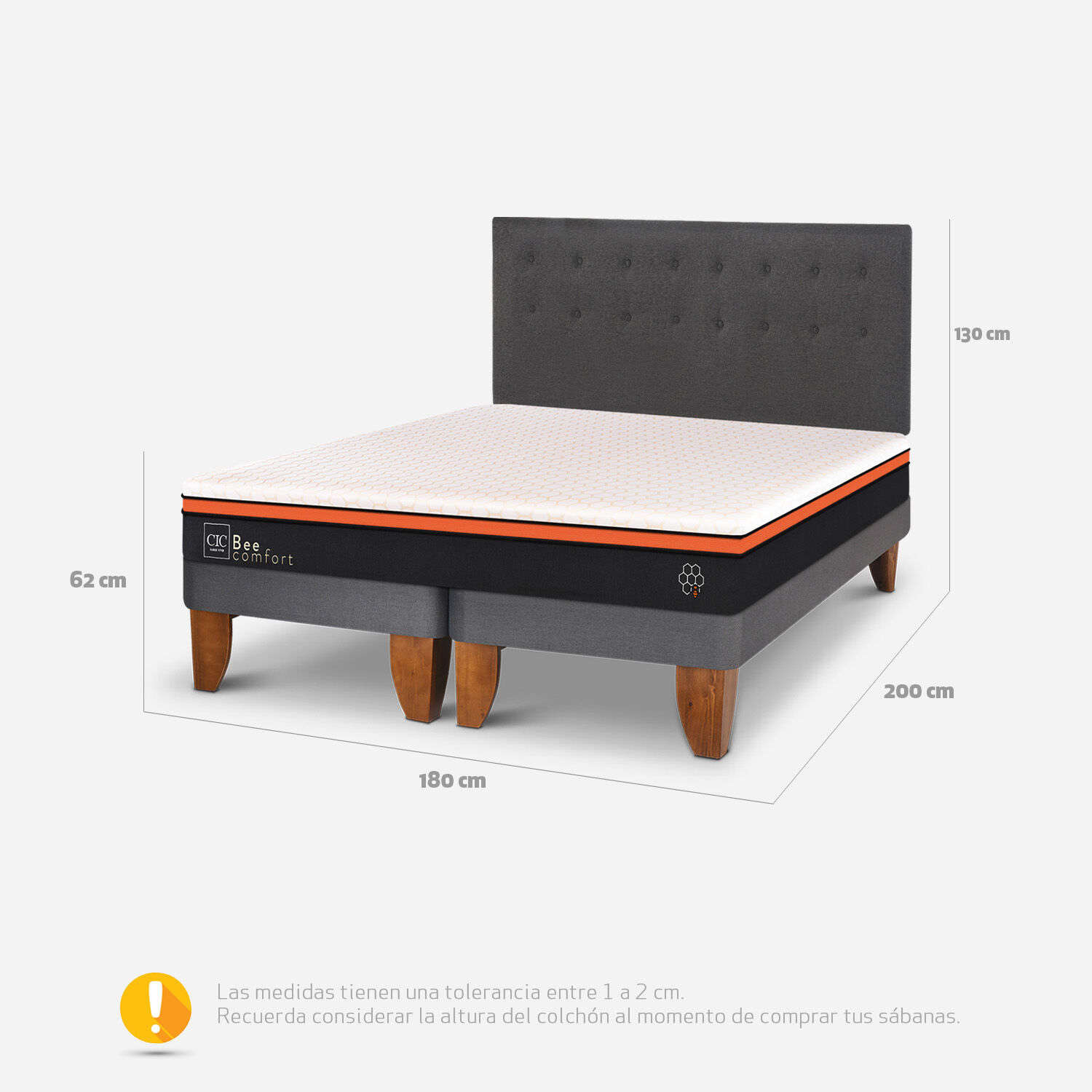 Cama Europea King Bee Comfort + Respaldo &Eacute;ufrates