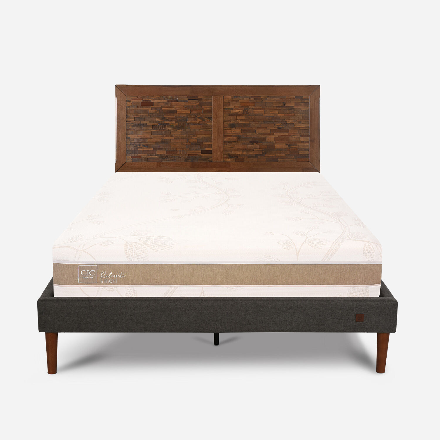 Cama Europea Curve 2 Plazas Rilassati Smart + Respaldo Antique