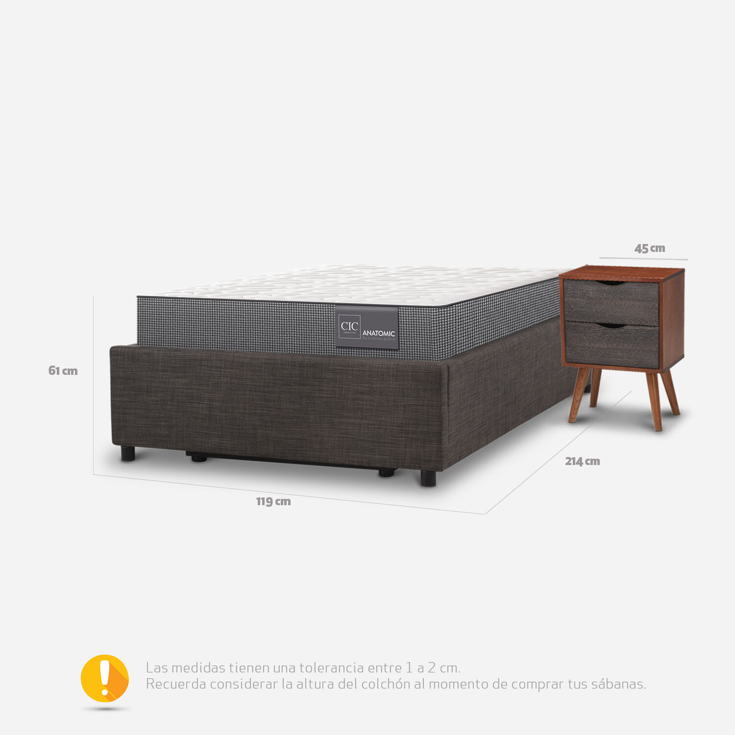 Cama Space Box 1,5 Plazas Anatomic + Velador N&iacute;ger