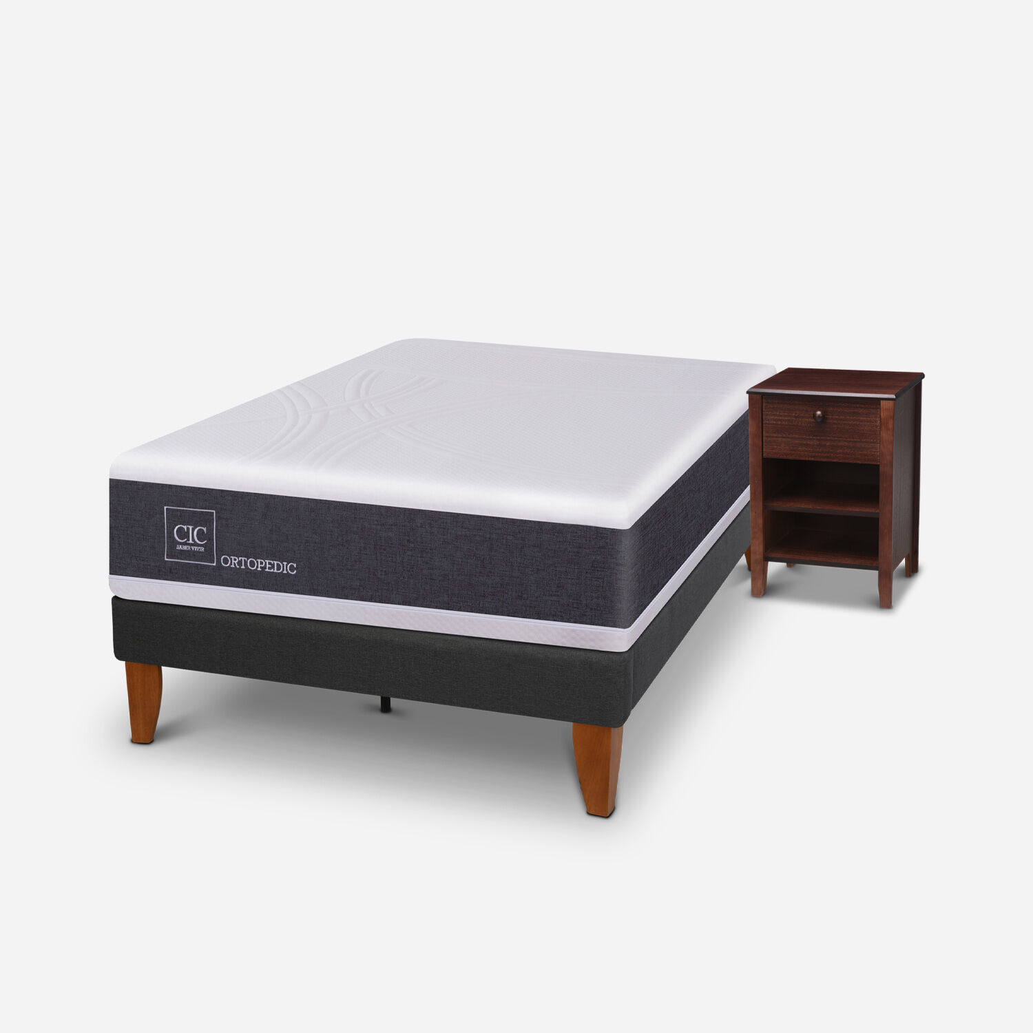 Cama Europea Curve 1,5 Plazas Ortopedic + Velador Torino Chocolate