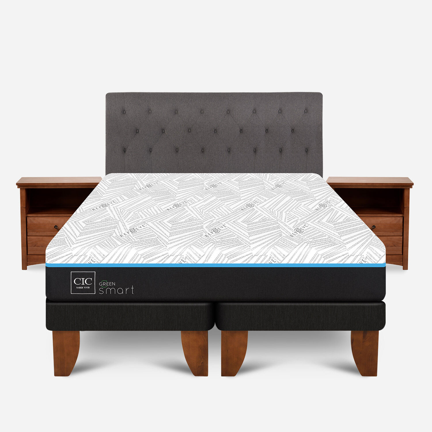 Cama Europea King Infinity Green Base Dividida + Set Kavery