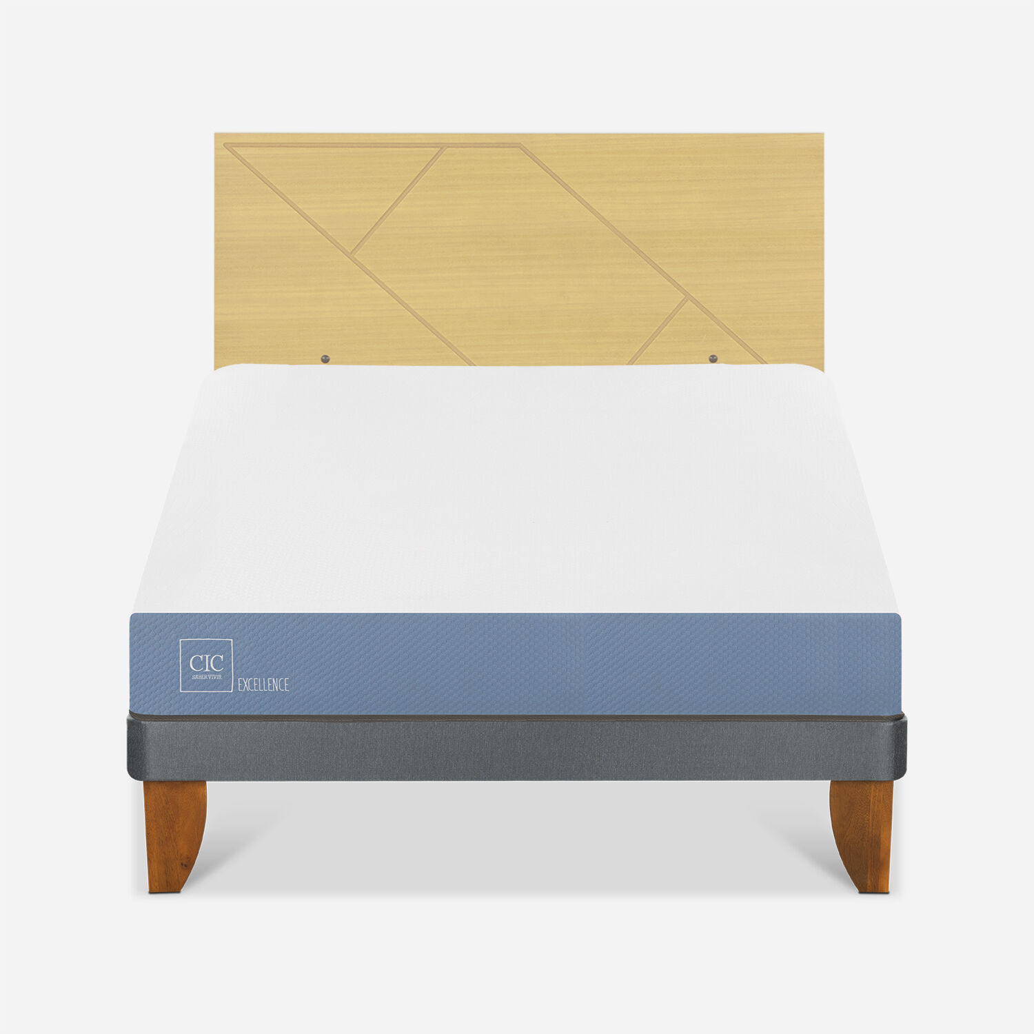 Cama Europea 2 Plazas Excellence Base Normal + Respaldo Villarrica Mostaza