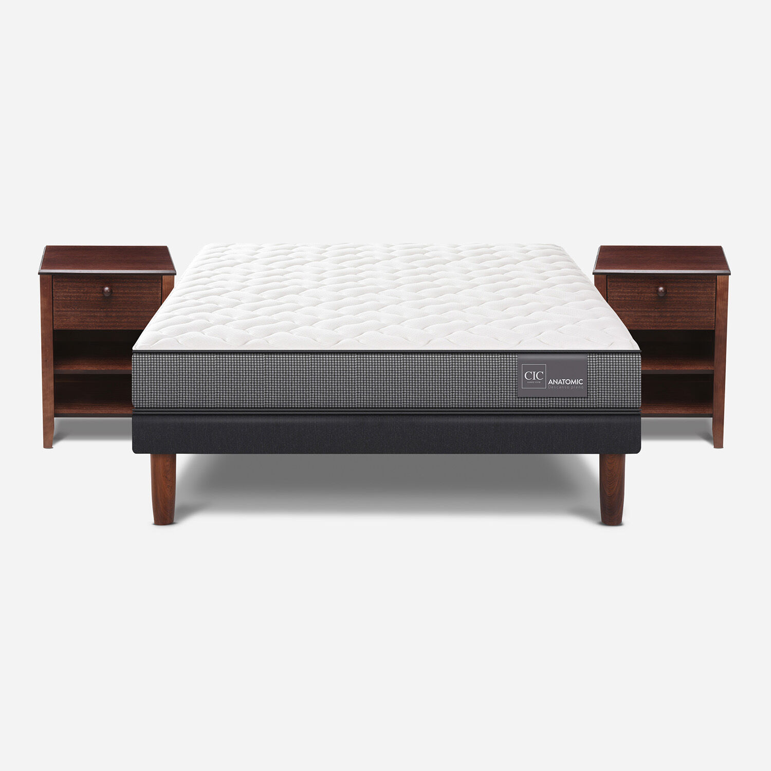 Cama Europea 2 Plazas Base Normal Anatomic + Veladores Torino Choc