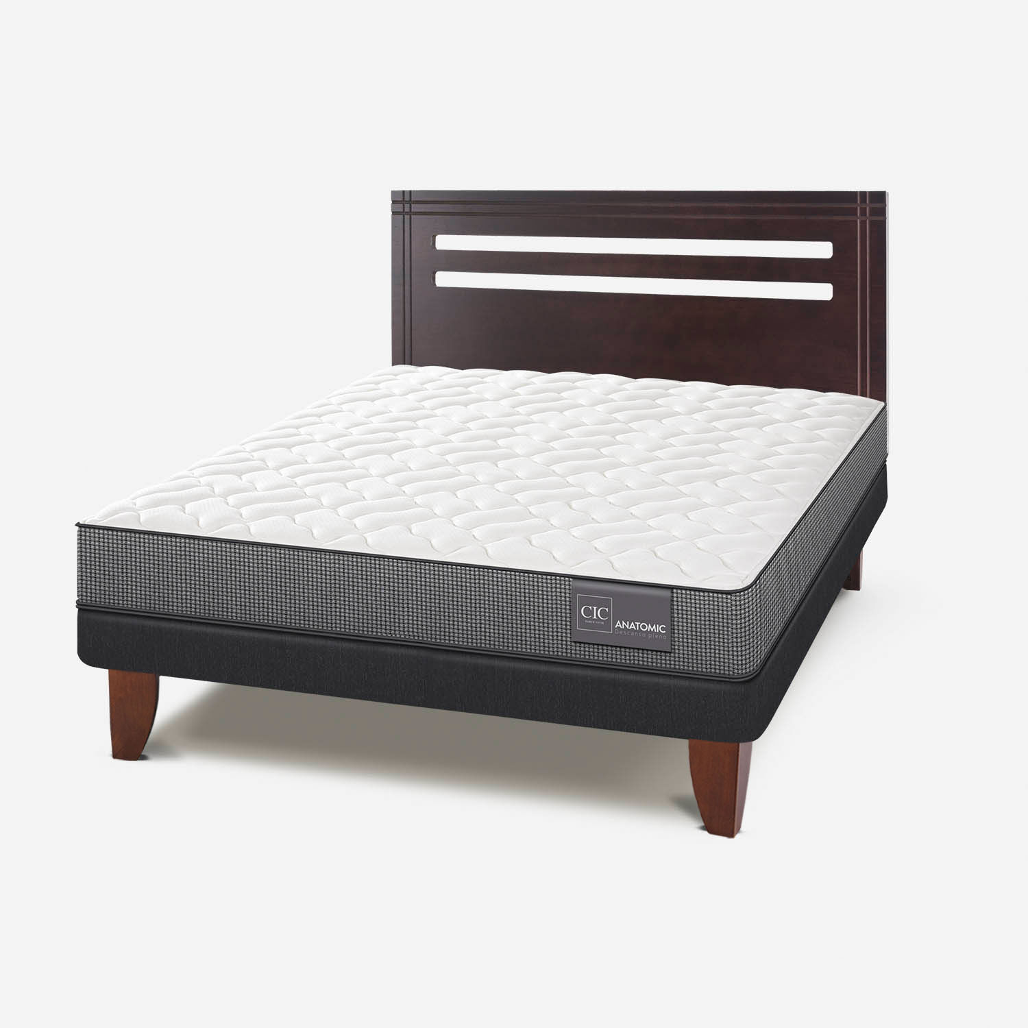 Cama Europea 2 Plazas Anatomic Base Normal + Respaldo M&uacute;nich Chocolate