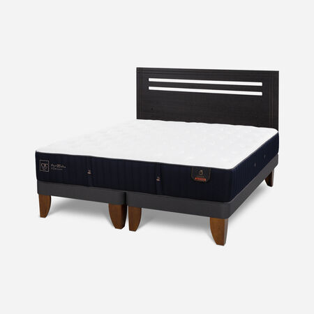 Cama Europea 2 Plazas Premium Base Dividida + Respaldo M&uacute;nich Negro