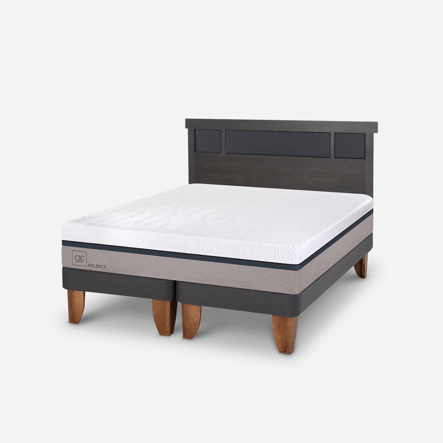 Cama Europea 2 Plazas Balance Base Dividida + Respaldo Dublín Gris