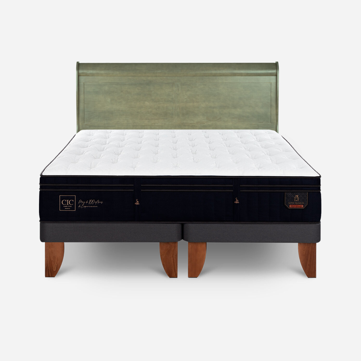 Cama Europea King Super Premium + Respaldo Mir&oacute; Olivo