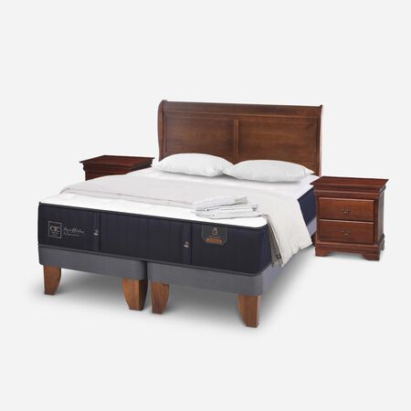 Cama Europea 2 Plazas Premium + Almohadas + Plumón + Set Miró Caramel