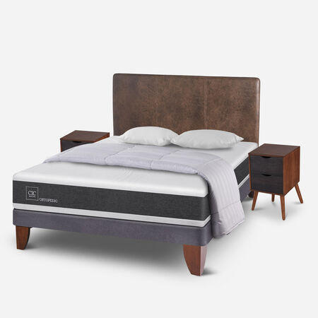 Cama Europea 2 Plazas Ortopedic Base Normal + Almohadas + Plum&oacute;n + Set Baker
