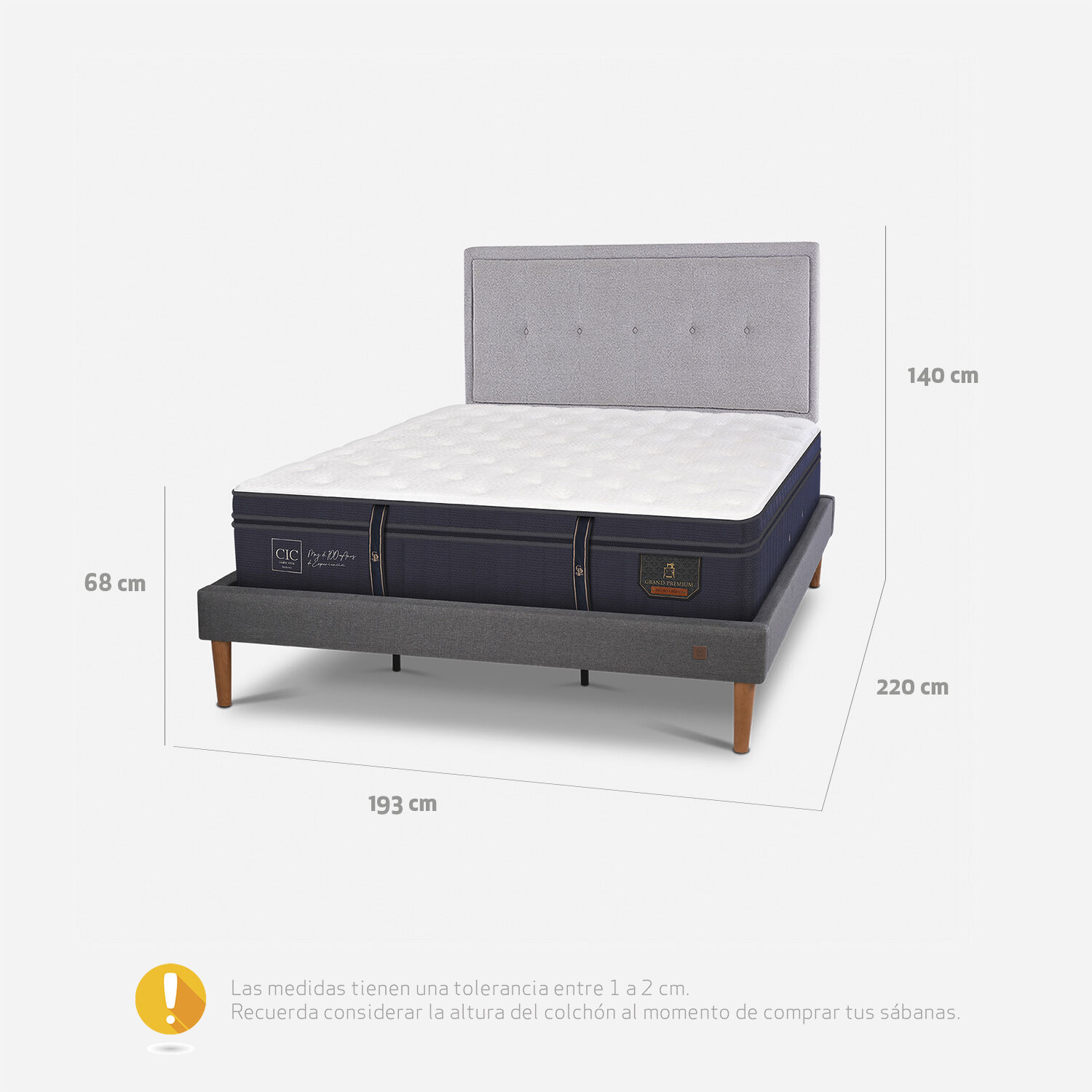 Cama Europea Curve King Grand Premium + Respaldo Ganges