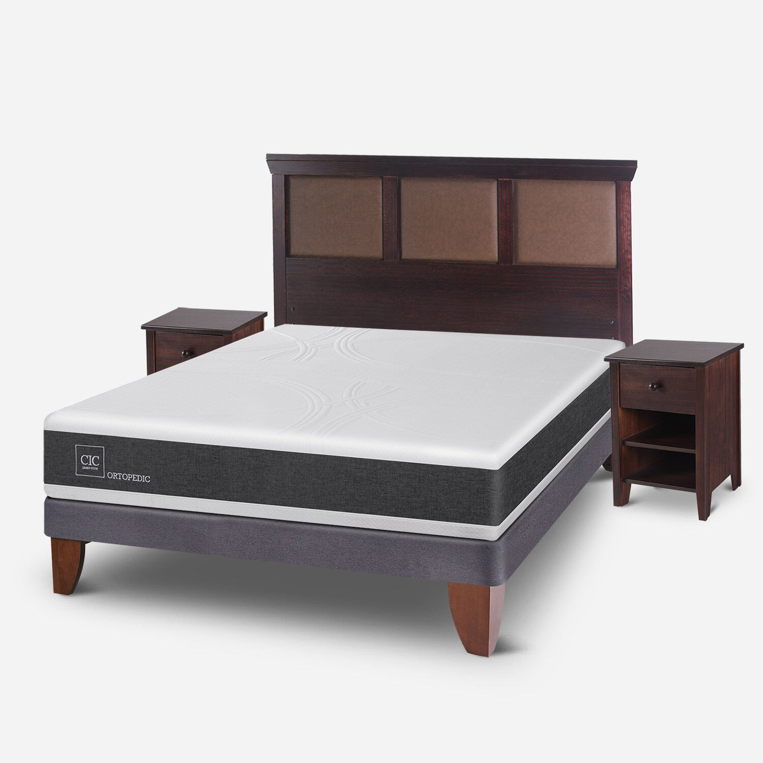 Cama Europea 2 Plazas Ortopedic Base Normal + Set Torino Chocolate