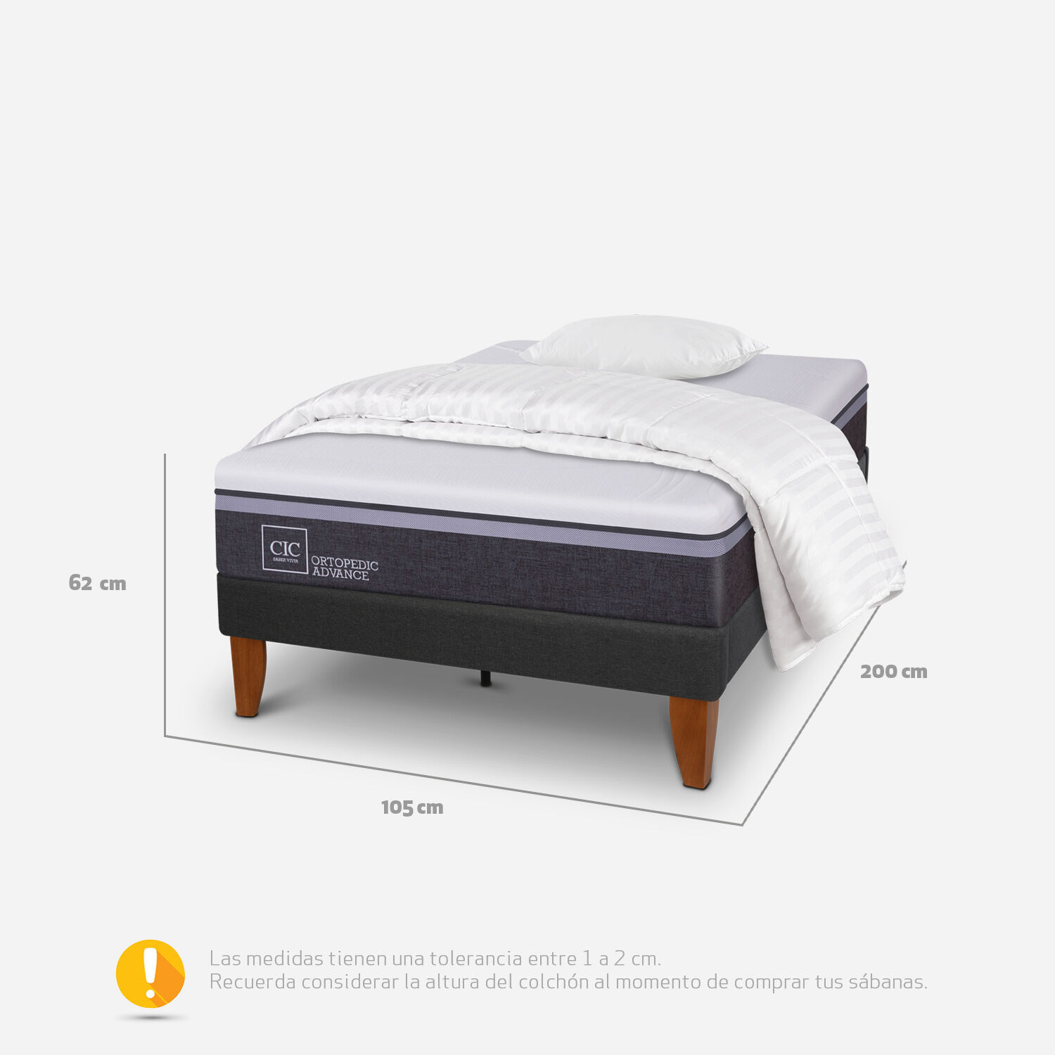 Cama Europea Curve 1,5 Plazas Ortopedic Advance + Almohada + Plum&oacute;n