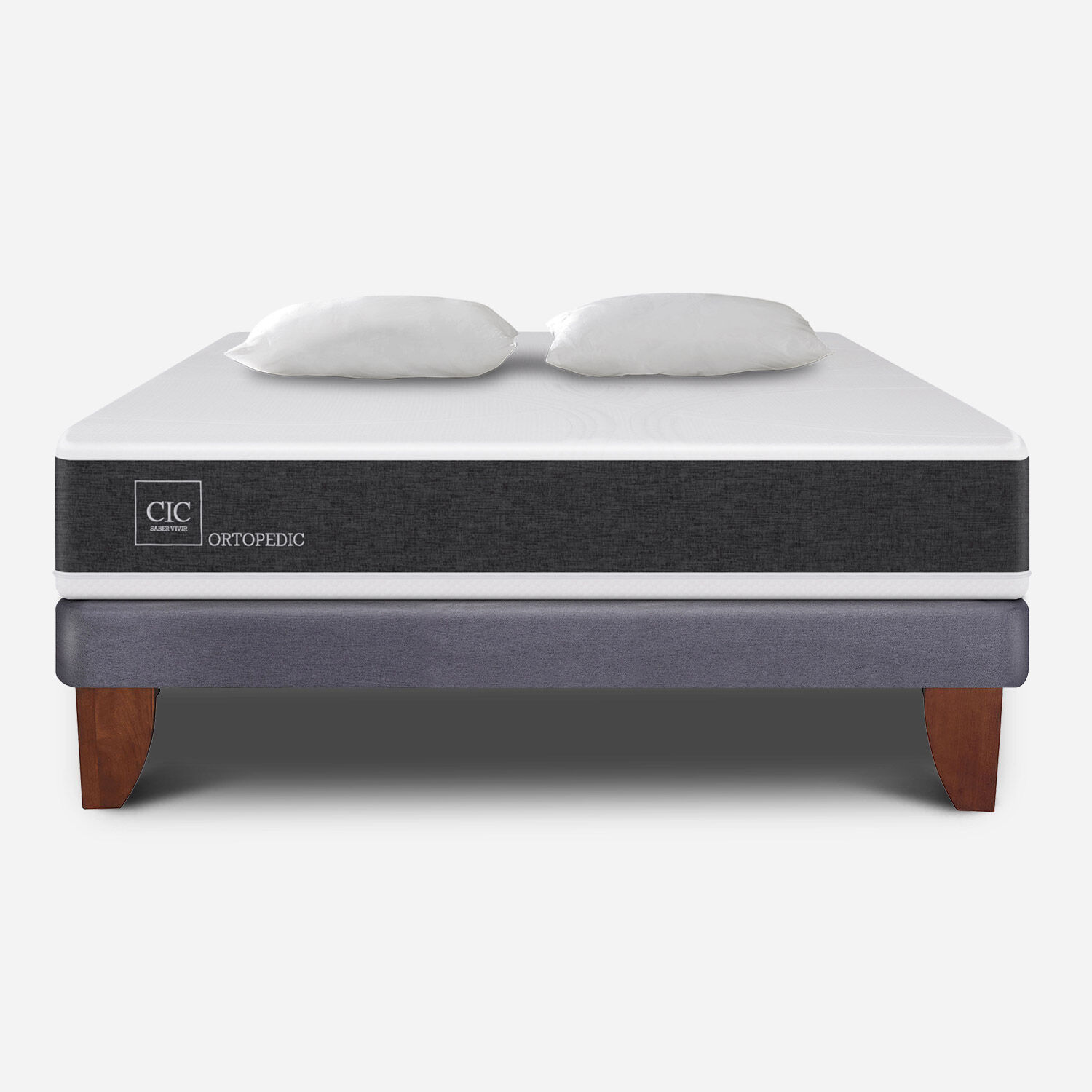 Cama Europea 2 Plazas Ortopedic Base Normal + Almohadas