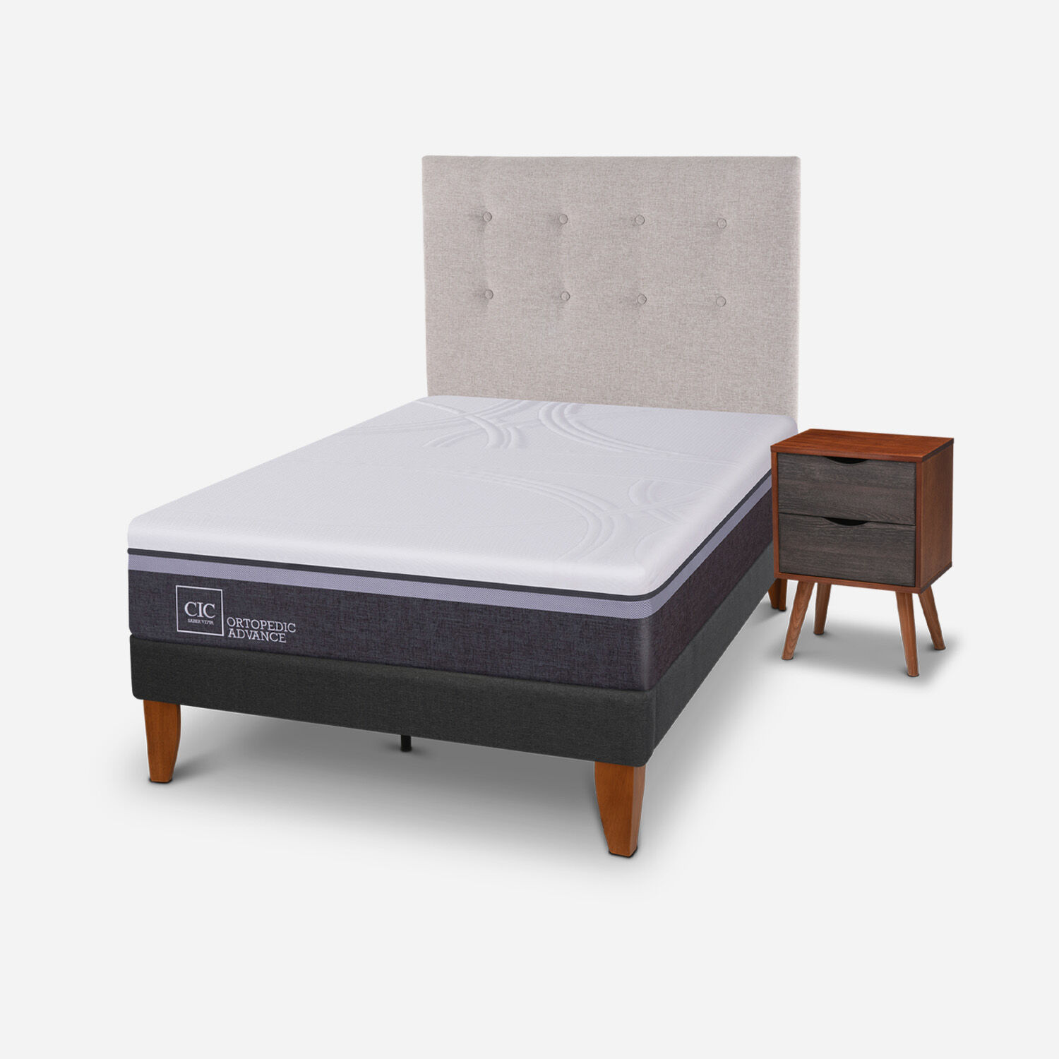 Cama Europea Curve 1,5 Plazas Ortopedic Advance + Set Tigris