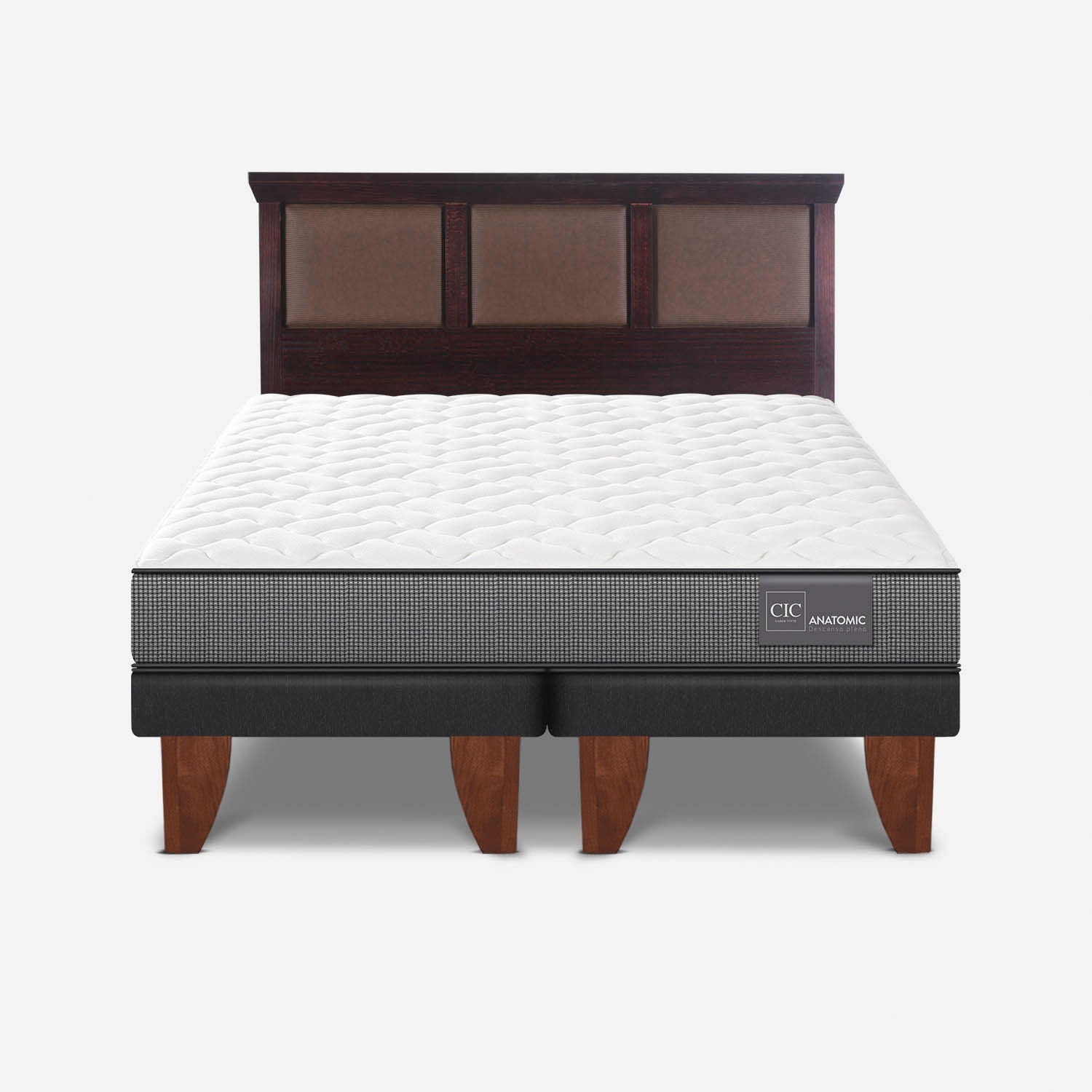 Cama Europea 2 Plazas Anatomic Base Dividida + Respaldo Torino Chocolate