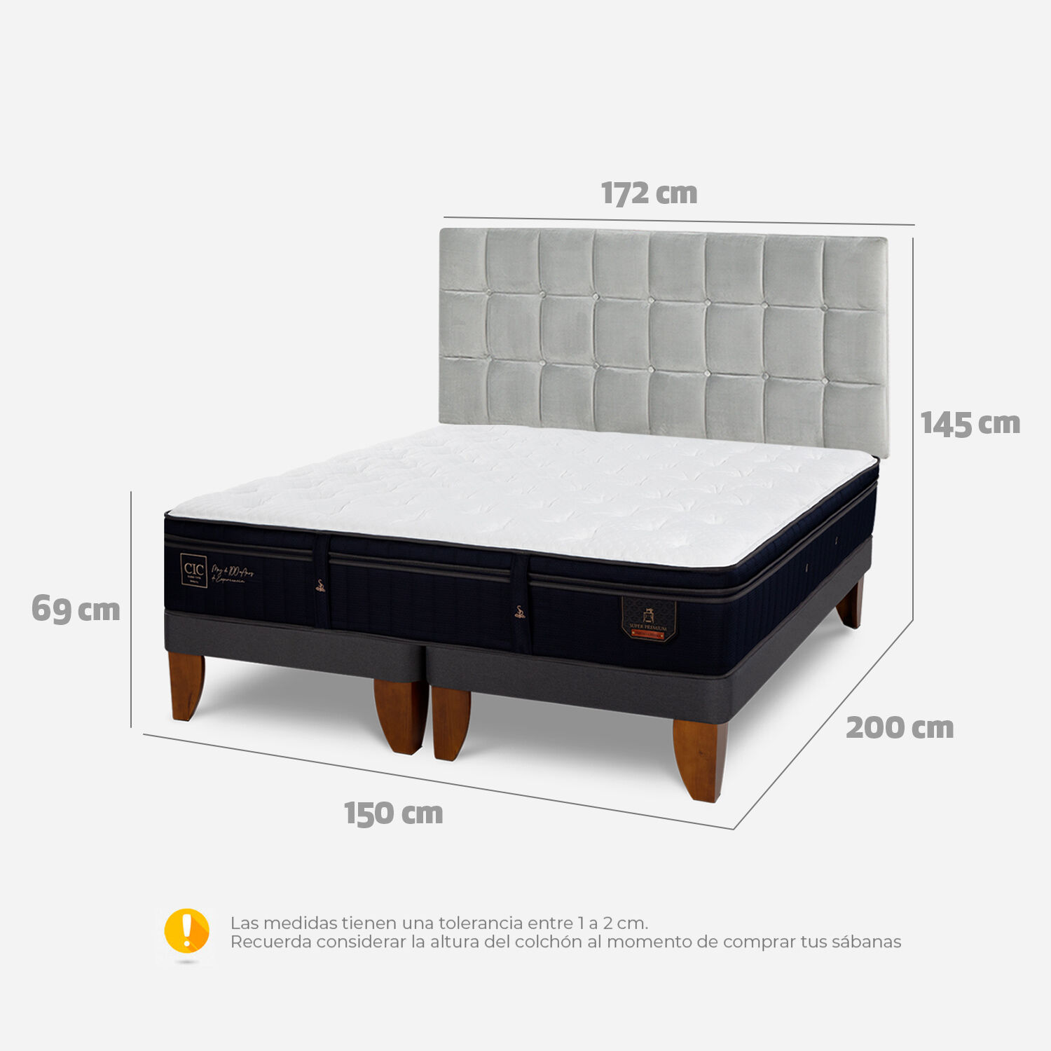 Cama Europea 2 Plazas Super Premium Base Dividida + Respaldo Sile