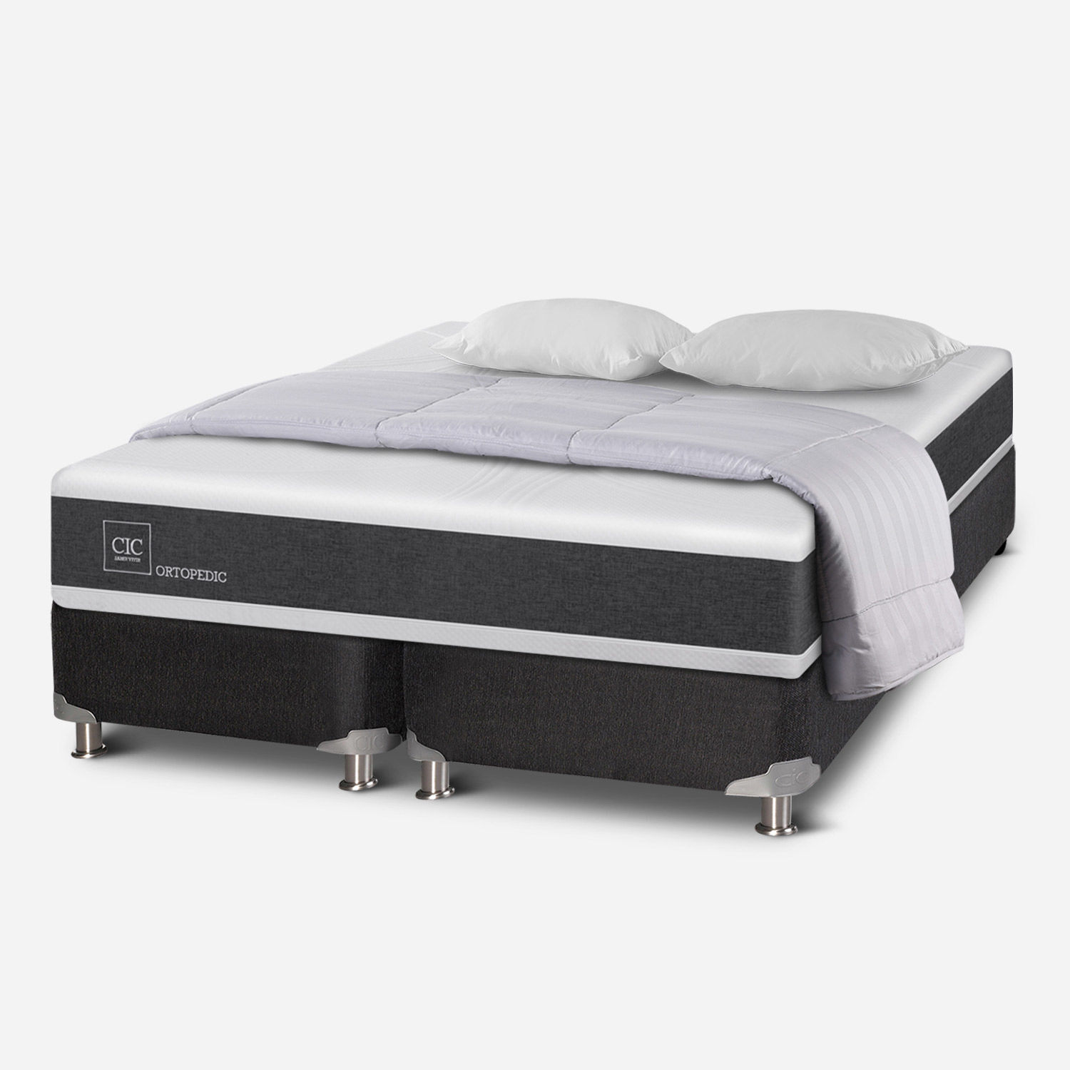 Box Spring 2 Plazas Ortopedic Base Dividida 5 Zonas + Almohadas + Plumón