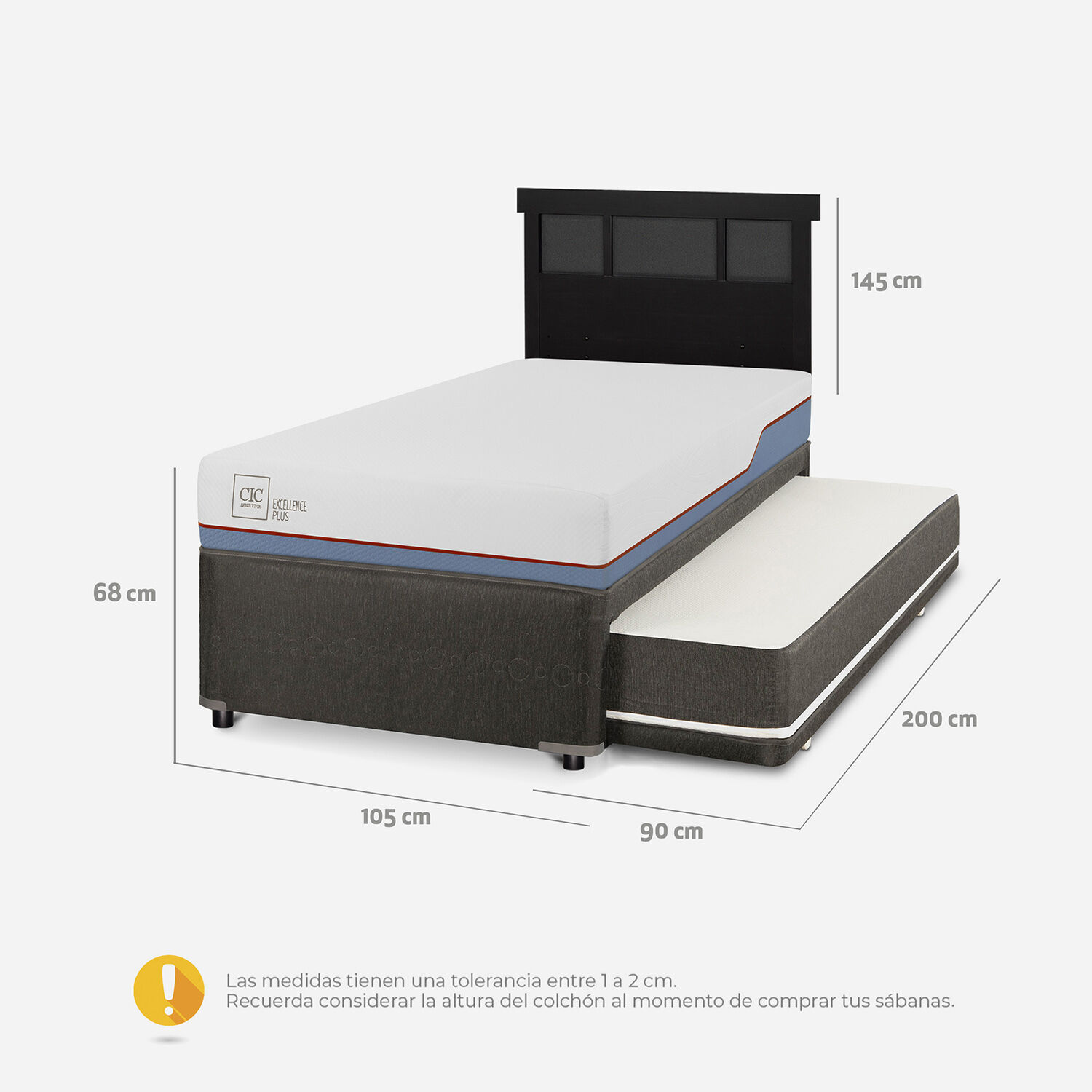 Cama Nido Div&aacute;n Excellence Plus + Respaldo Dubl&iacute;n Negro