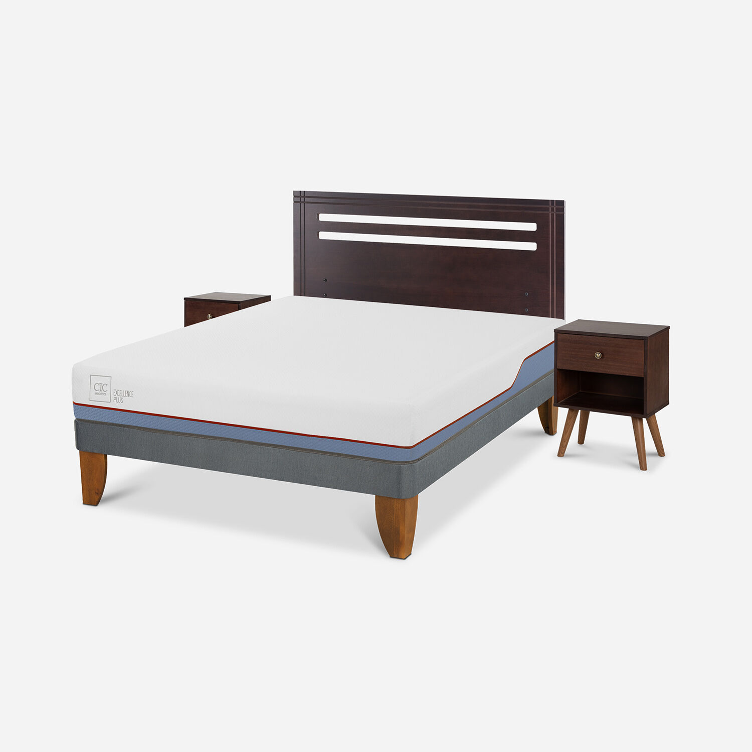 Cama Europea 2 Plazas Excellence Plus Base Normal + Set Múnich Chocolate