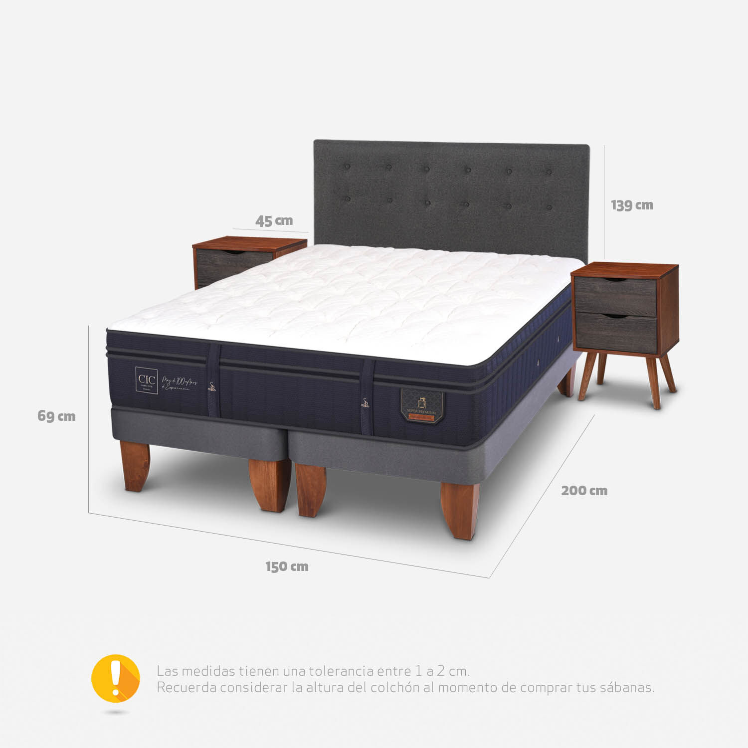 Cama Europea 2 Plazas Super Premium Base Dividida + Set Éufrates