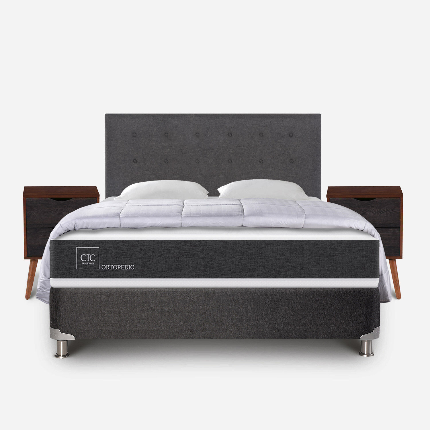 Box Spring 2 Plazas Ortopedic Base Normal 5 Zonas + Almohadas + Plum&oacute;n + Set &Eacute;ufrates