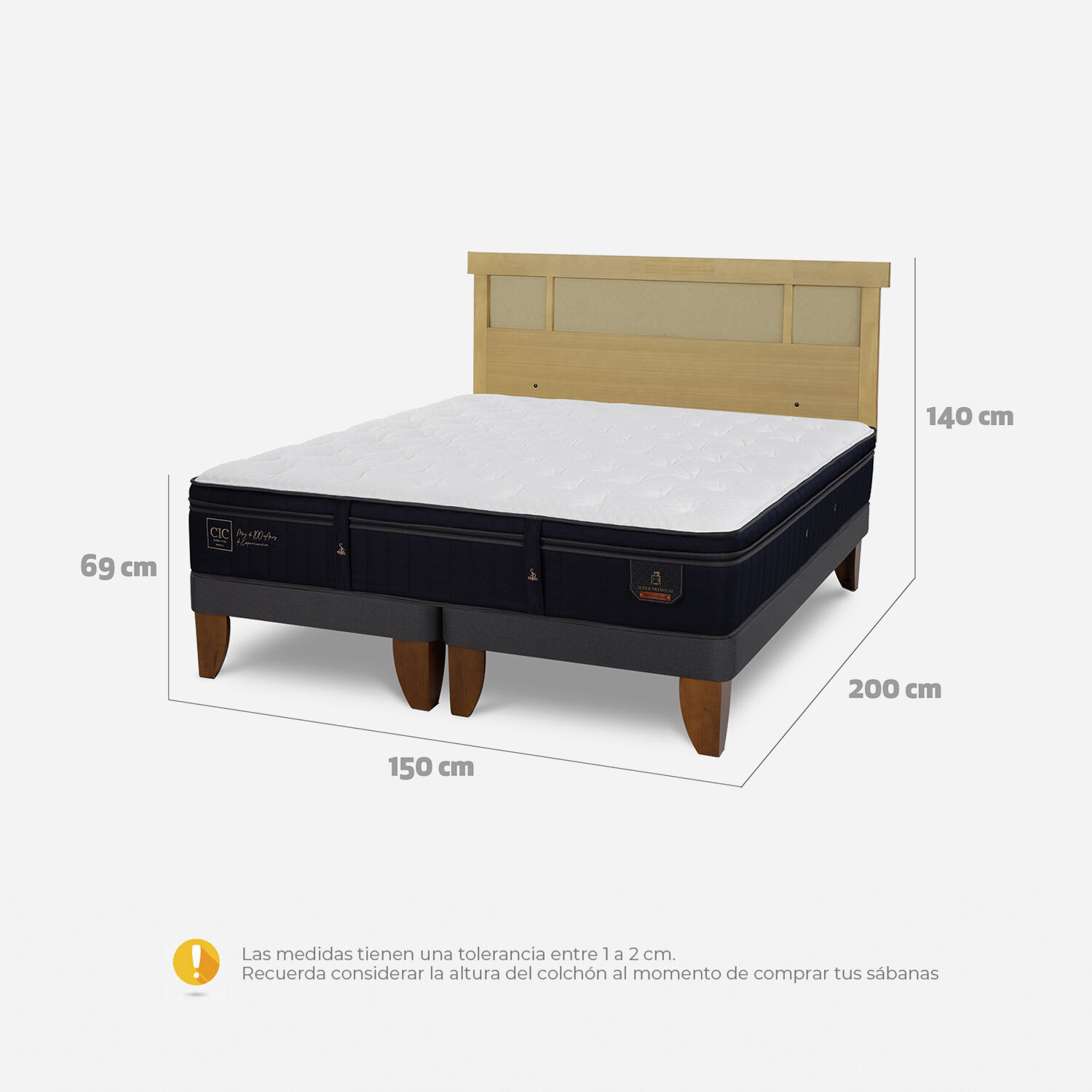 Cama Europea 2 Plazas Super Premium Base Dividida + Respaldo Dublín Mostaza