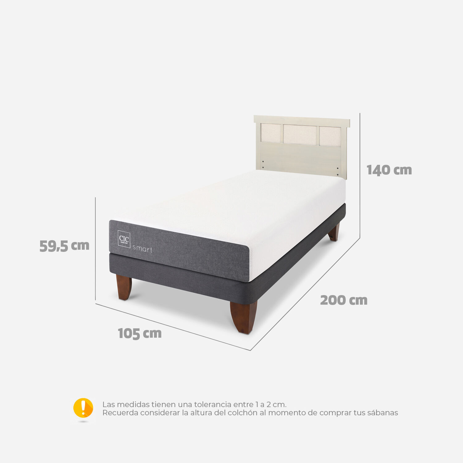 Cama Europea 1,5 Plazas Smart + Respaldo Dublín Alpino