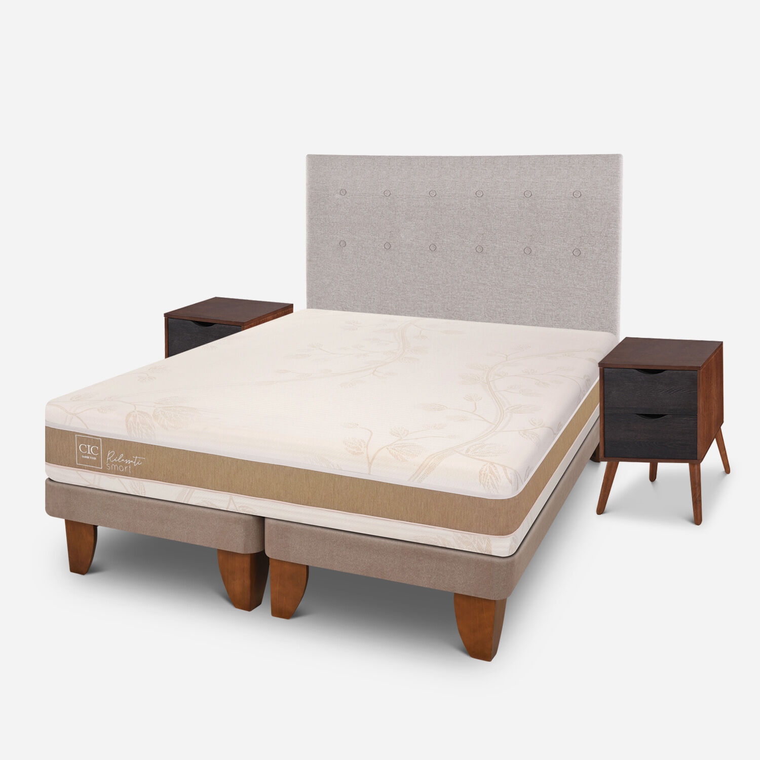 Cama Europea 2 Plazas Rilassati Smart Base Dividida + Set Tigris