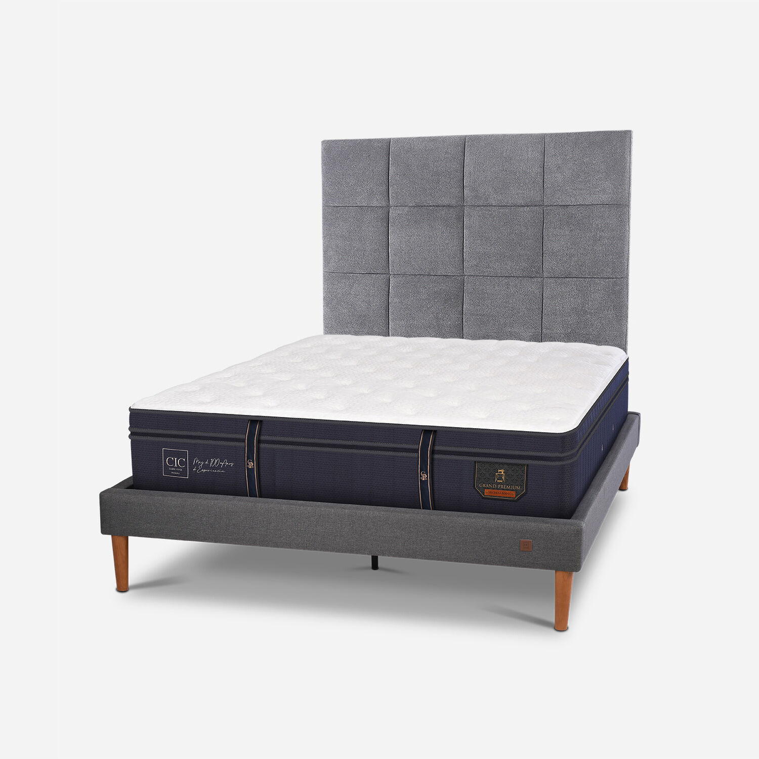 Cama Europea Curve 2 Plazas Grand Premium + Respaldo T&aacute;mesis