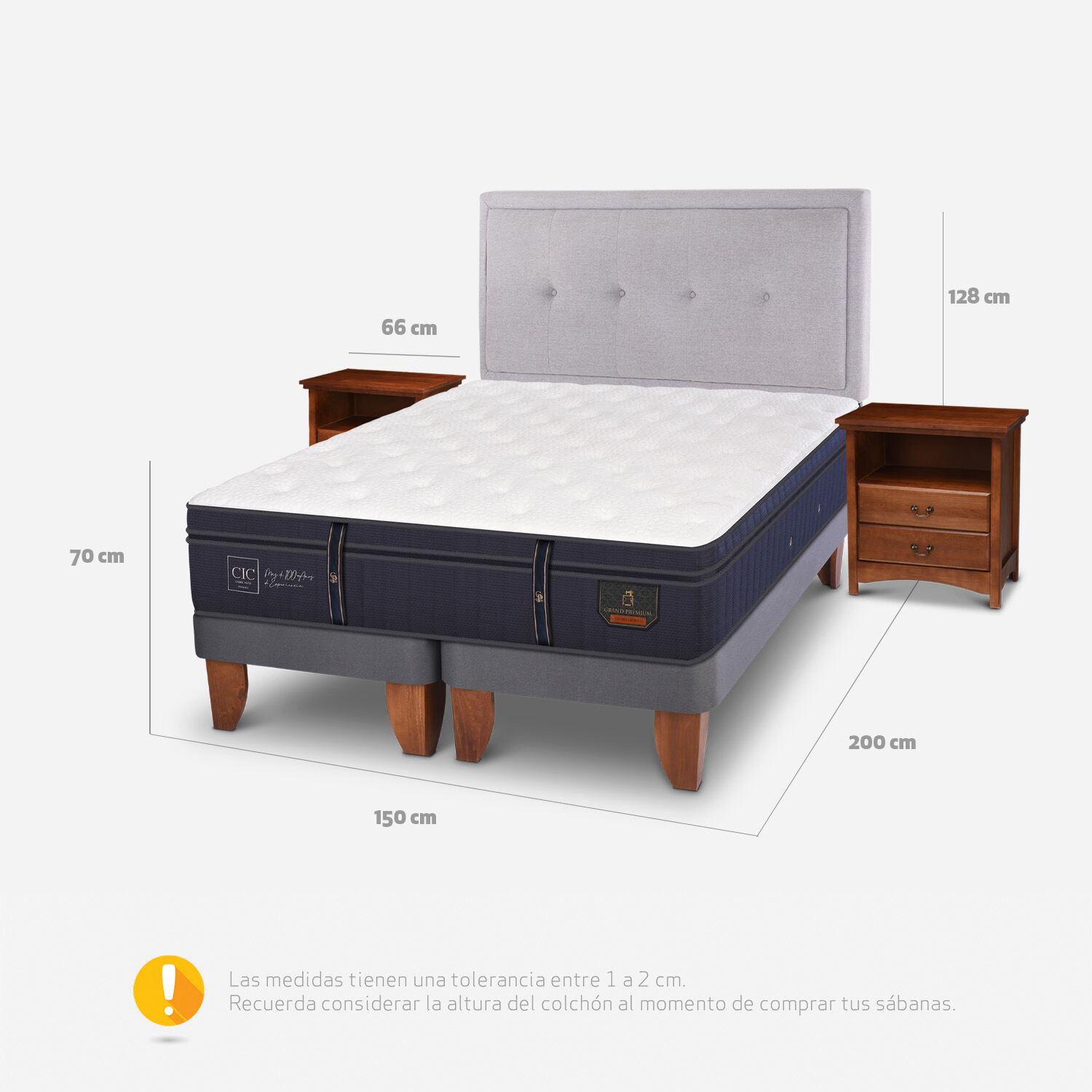 Cama Europea 2 Plazas Grand Premium Base Dividida + Set Ganges