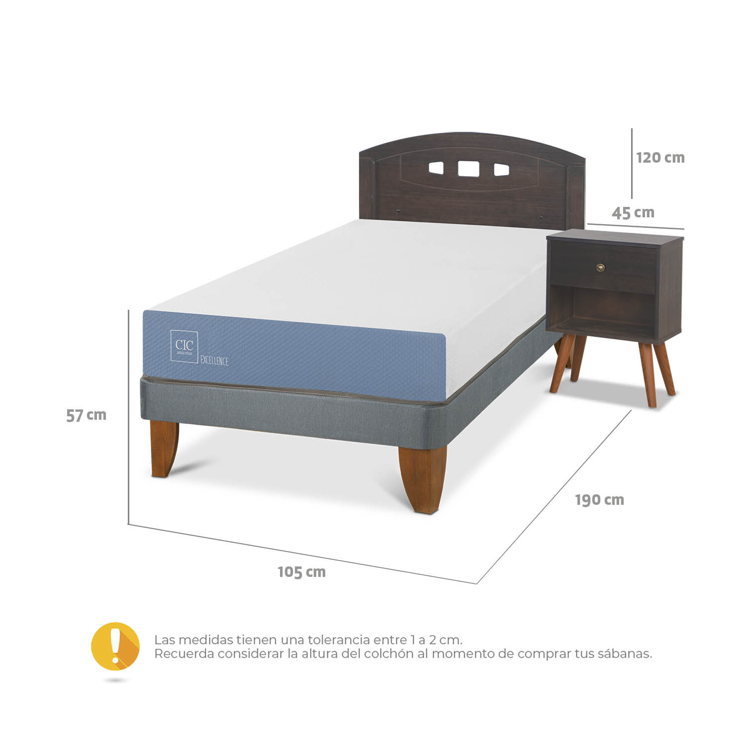 Cama Europea 1,5 Plazas Excellence + Set Gales Gris
