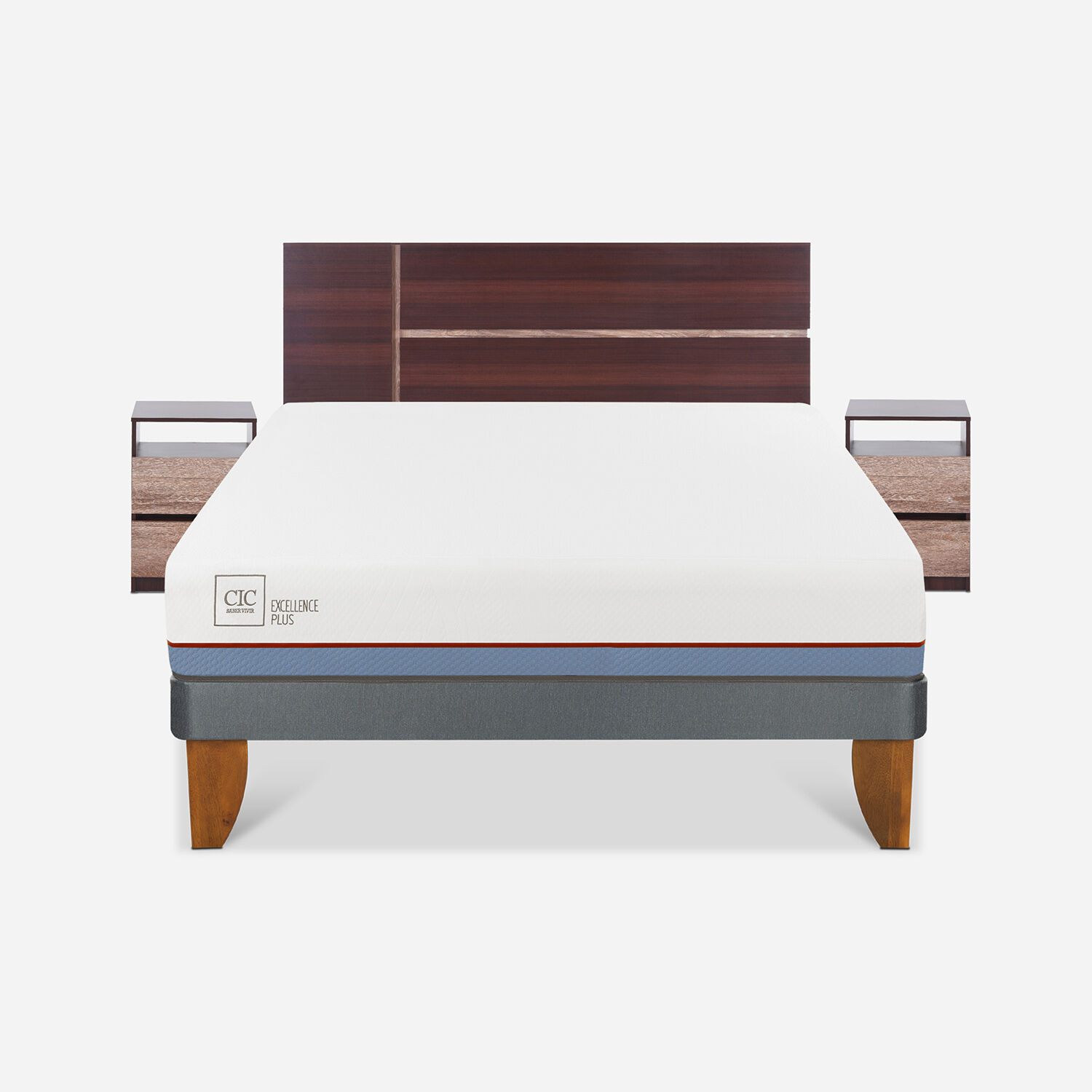 Cama Europea 2 Plazas Excellence Plus Base Normal + Set Enio