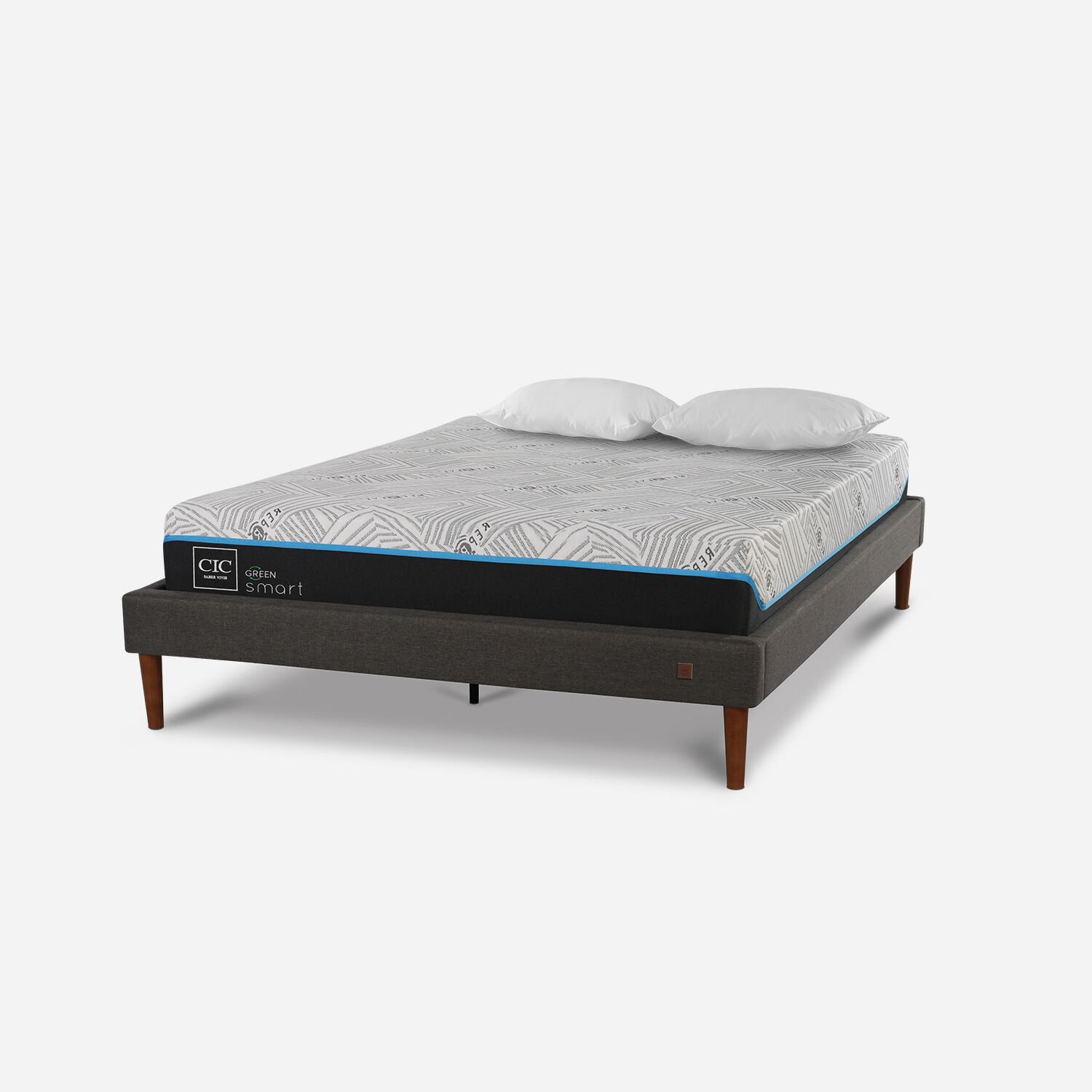 Cama Europea Curve 2 Plazas Infinity Green + Almohadas Viscoel&aacute;sticas