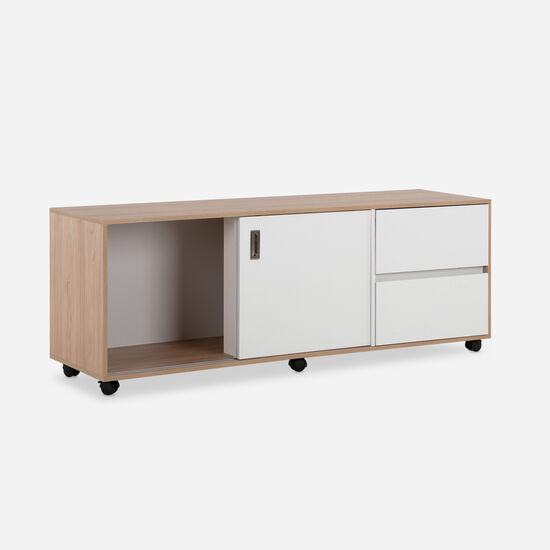 Rack Nash Con Ruedas 2 Puertas 2 Cajones Olmo Blanco