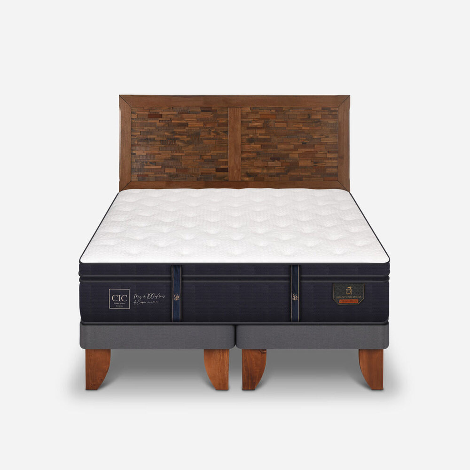 Cama Europea 2 Plazas Grand Premium Base Dividida + Respaldo Antique