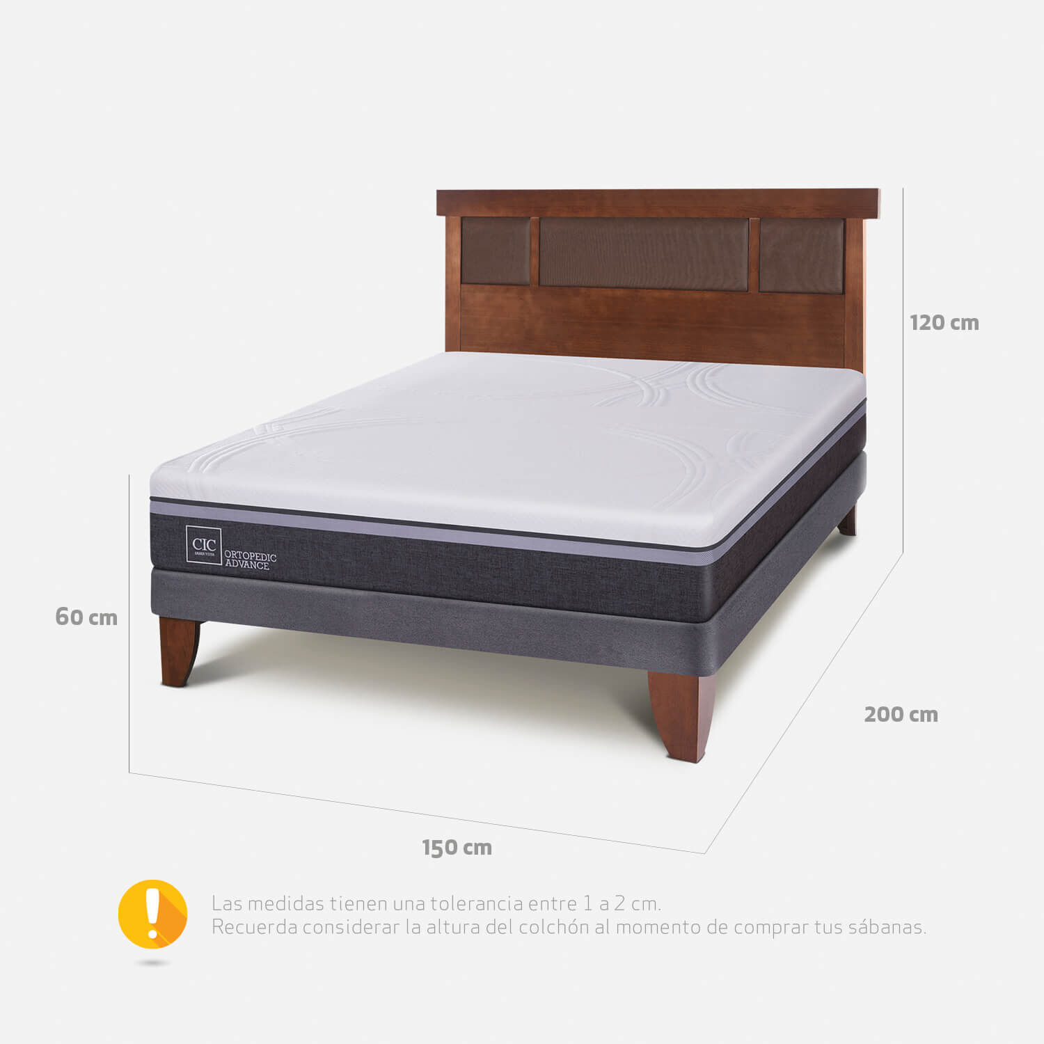 Cama Europea 2 Plazas Base Normal Ortopedic Advance + Respaldo Dublín Caramel