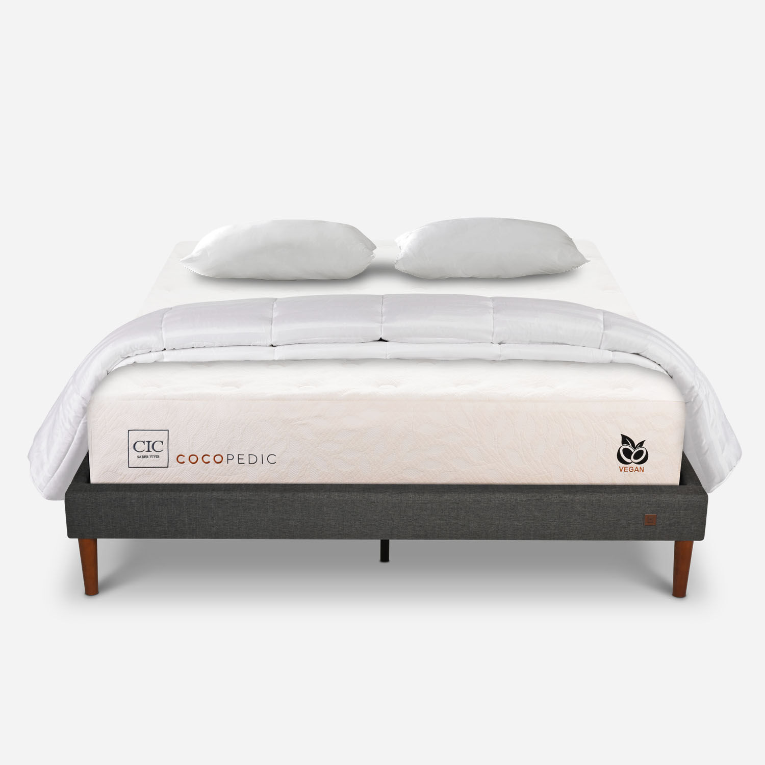 Cama Europea Curve 2 Plazas Cocopedic + Almohadas Viscoel&aacute;sticas + Plum&oacute;n