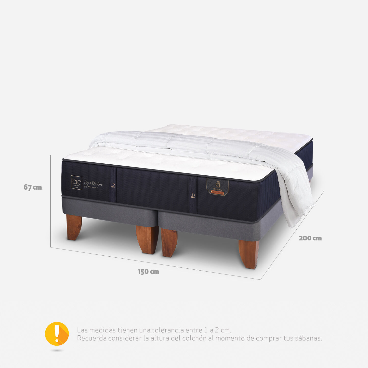 Cama Europea 2 Plazas Premium Base Dividida + Plum&oacute;n